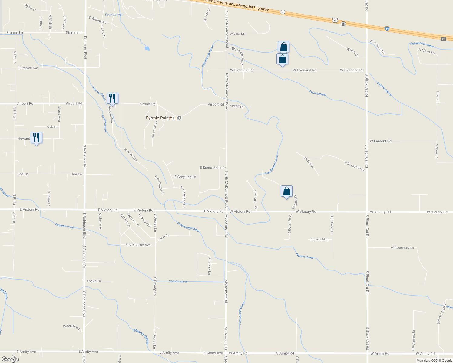 map of restaurants, bars, coffee shops, grocery stores, and more near 2790 North McDermott Road in Nampa