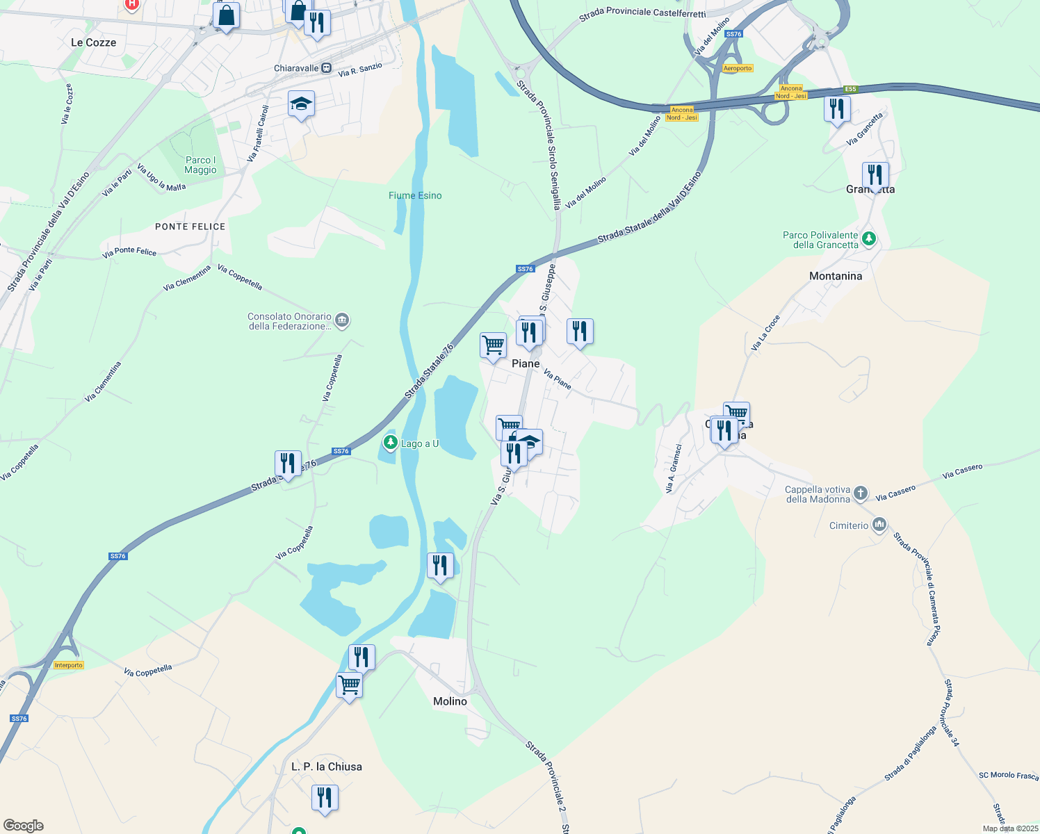 map of restaurants, bars, coffee shops, grocery stores, and more near 49B Via San Giuseppe in Piane