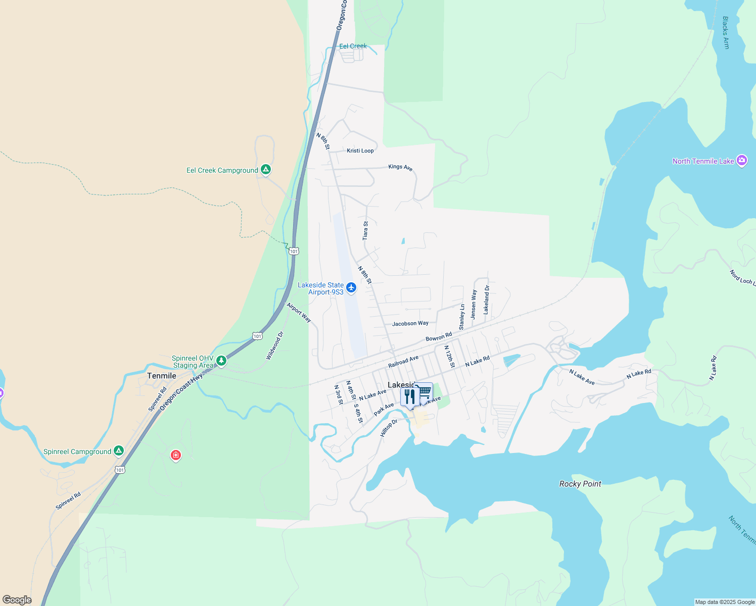 map of restaurants, bars, coffee shops, grocery stores, and more near 850 Raechel Road in Lakeside