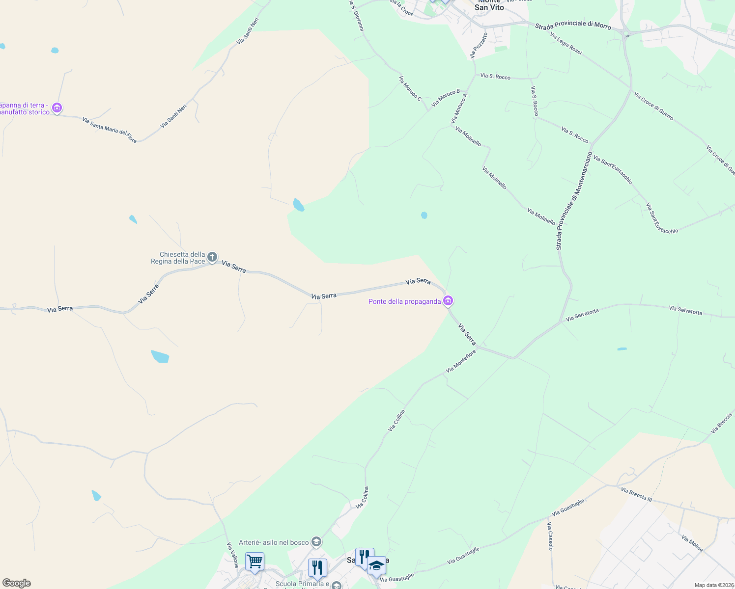 map of restaurants, bars, coffee shops, grocery stores, and more near Unnamed Road in Provincia di Ancona