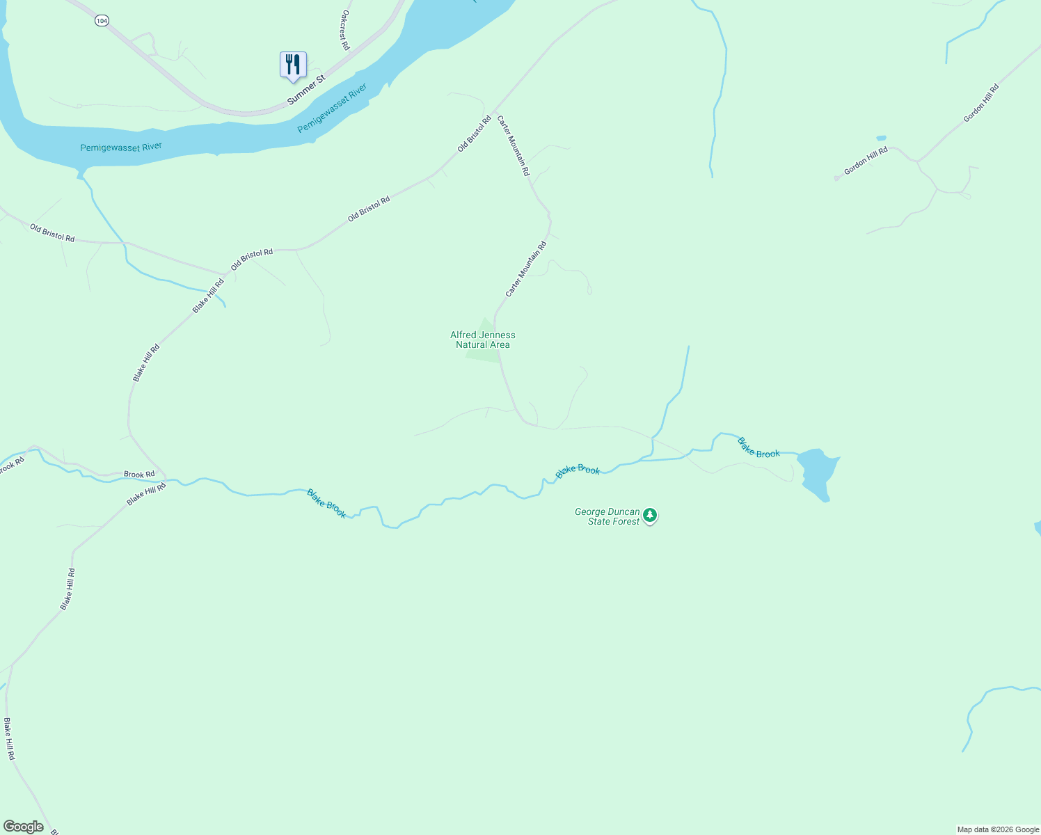map of restaurants, bars, coffee shops, grocery stores, and more near 116 Carter Mountain Road in New Hampton