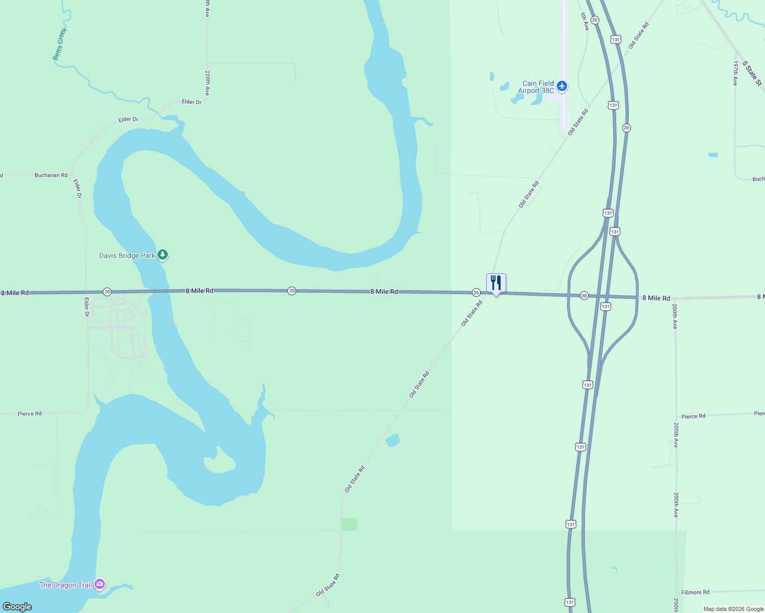 map of restaurants, bars, coffee shops, grocery stores, and more near 21601 8 Mile Road in Stanwood