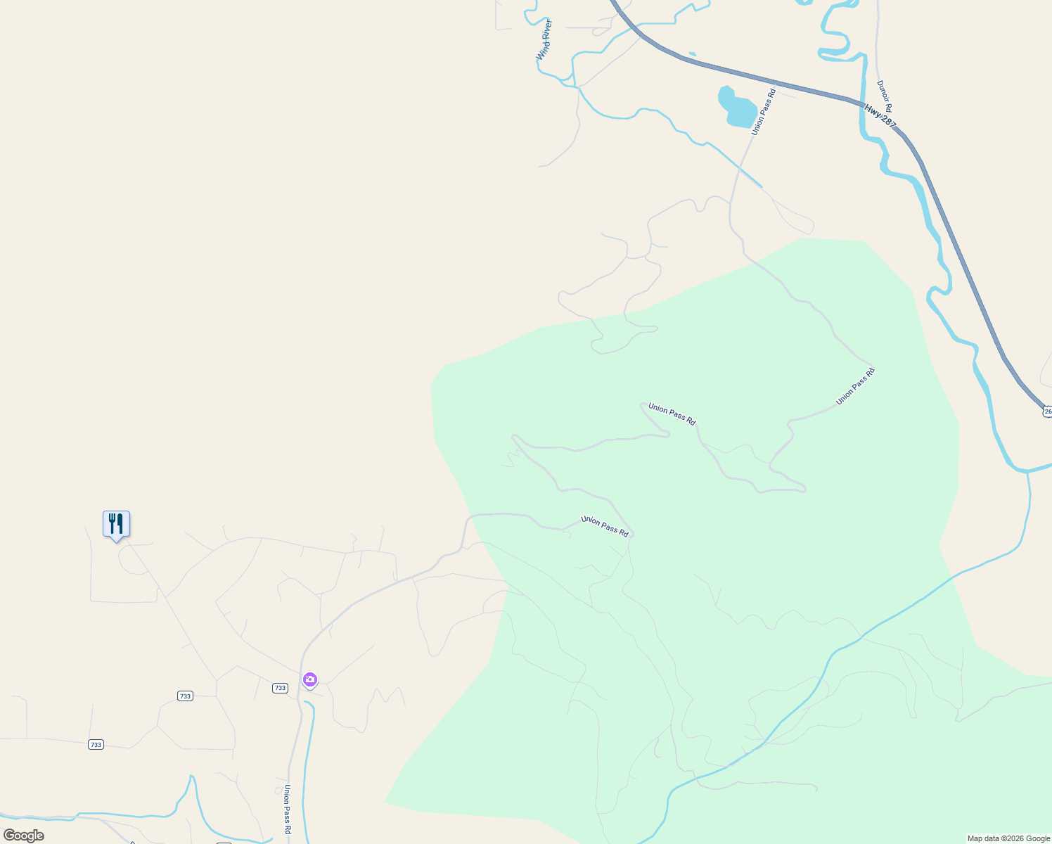 map of restaurants, bars, coffee shops, grocery stores, and more near 265 Union Pass Road in Dubois