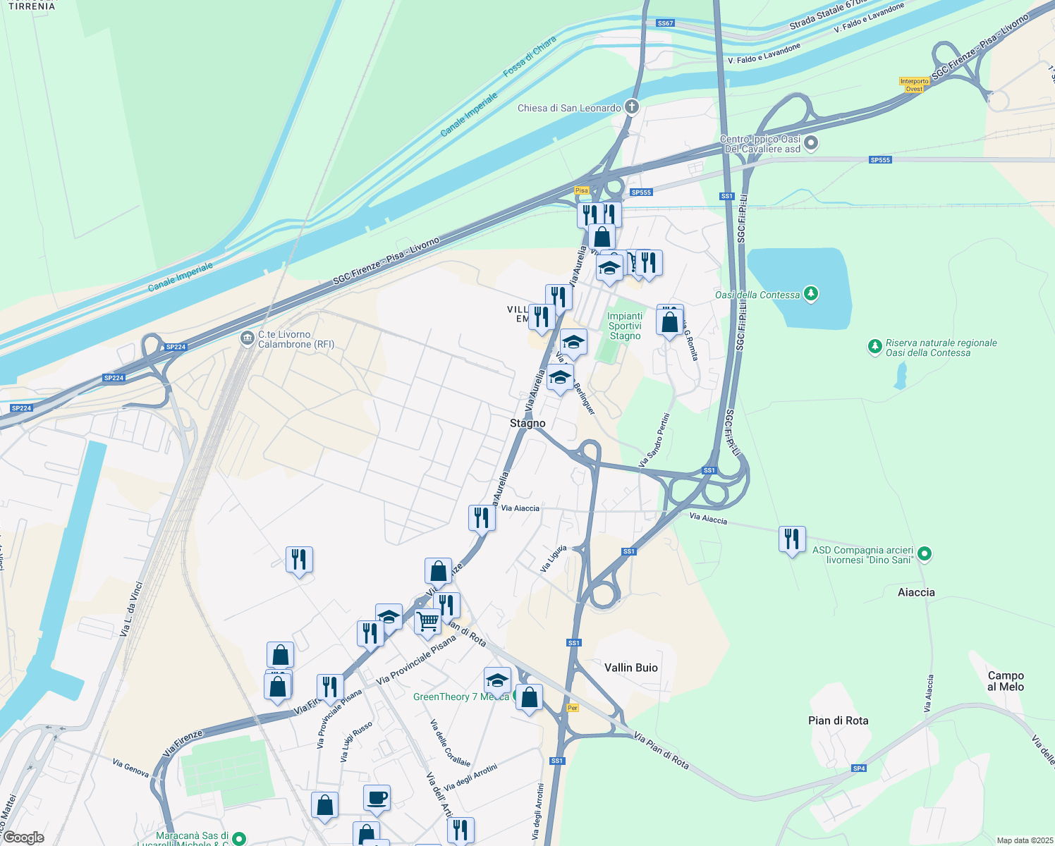 map of restaurants, bars, coffee shops, grocery stores, and more near in Stagno