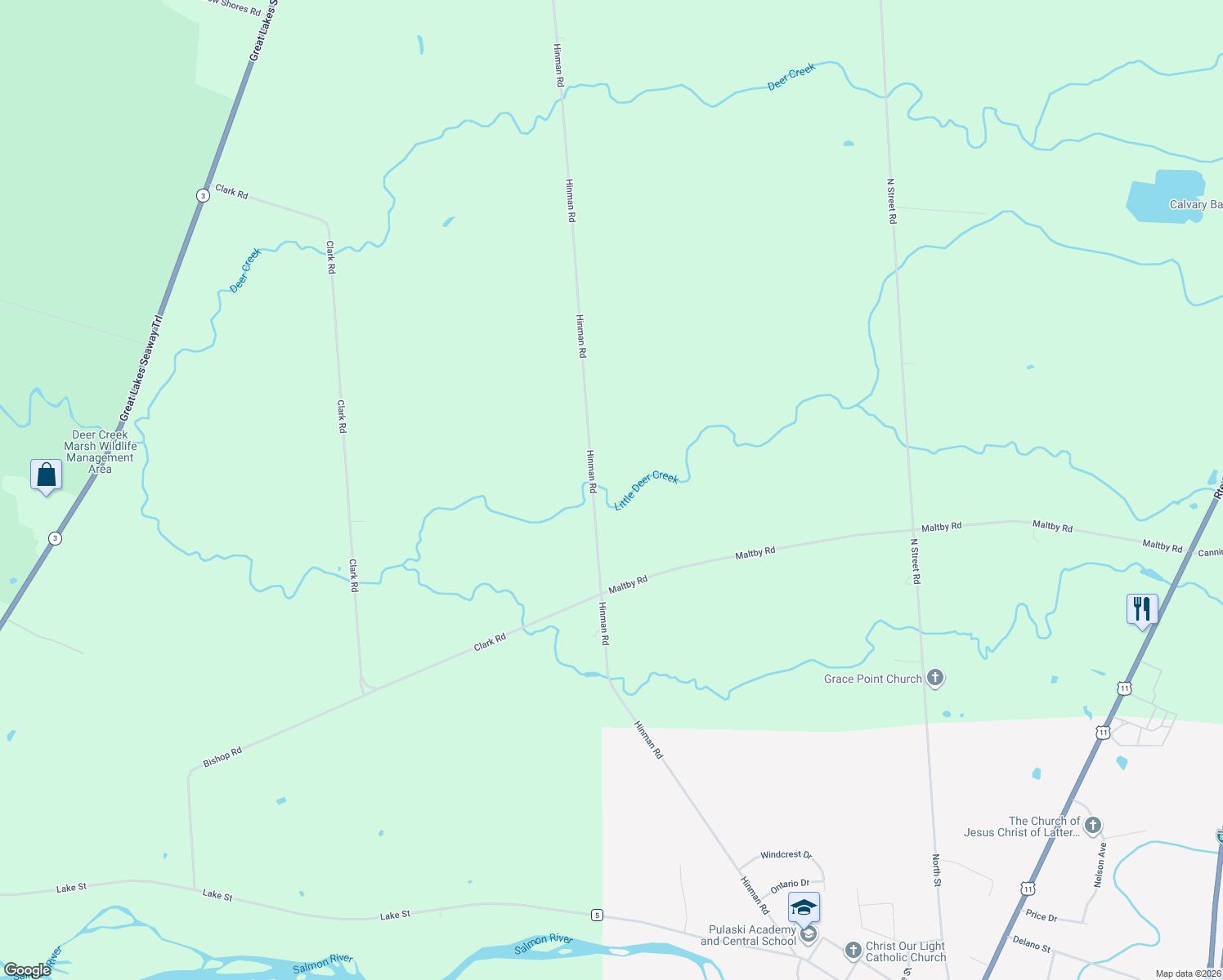 map of restaurants, bars, coffee shops, grocery stores, and more near 292 Hinman Rd in Pulaski