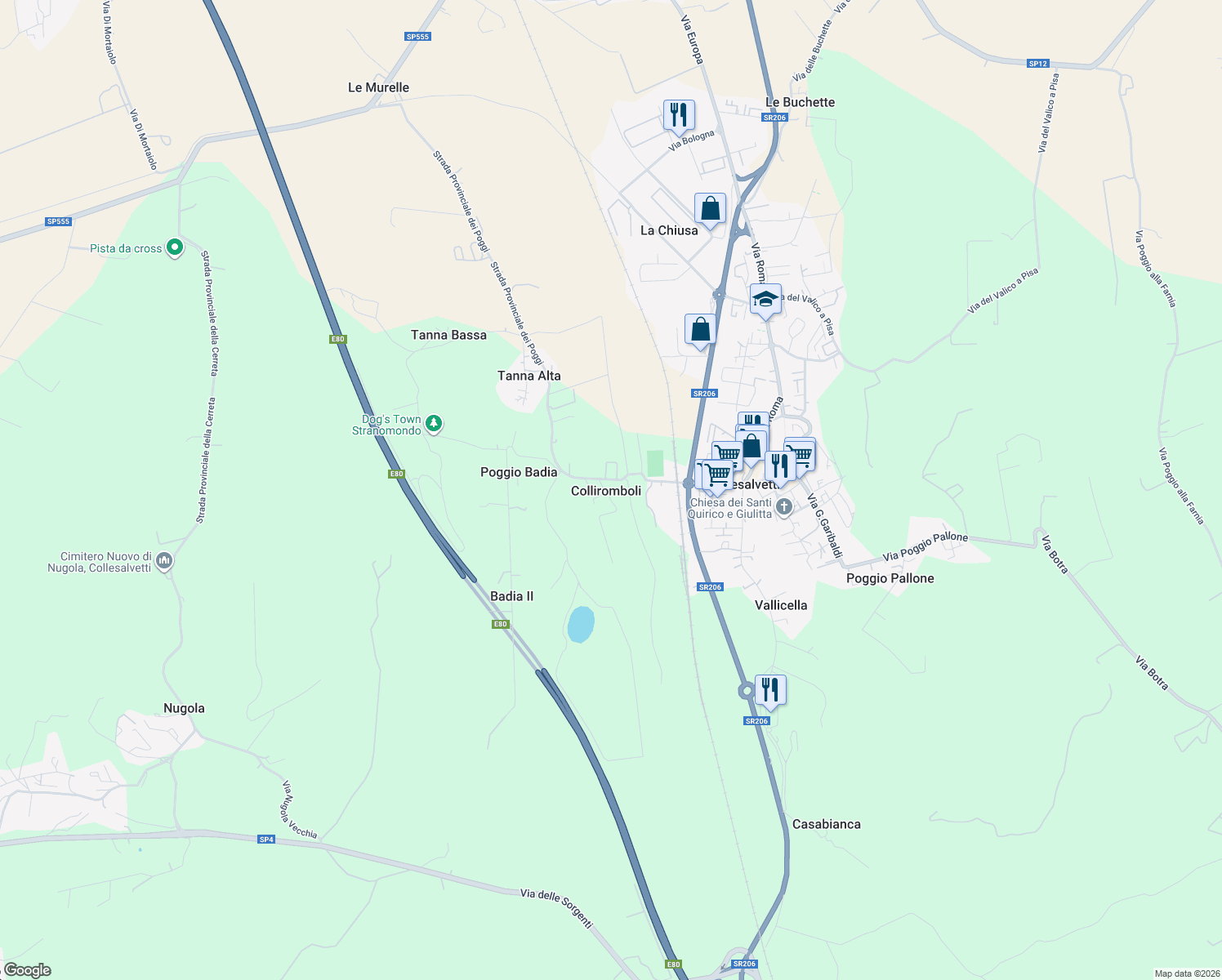 map of restaurants, bars, coffee shops, grocery stores, and more near 1 Via Colliromboli in Colliromboli