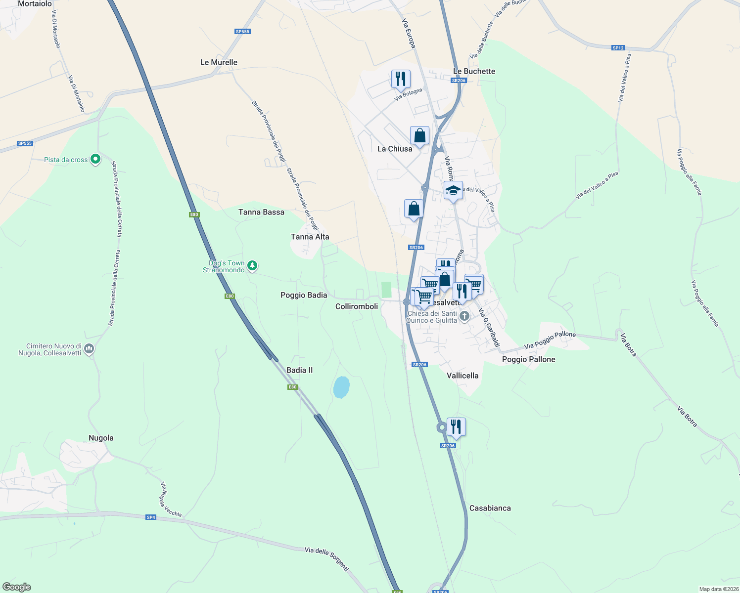 map of restaurants, bars, coffee shops, grocery stores, and more near 1 Via Colliromboli in Colliromboli