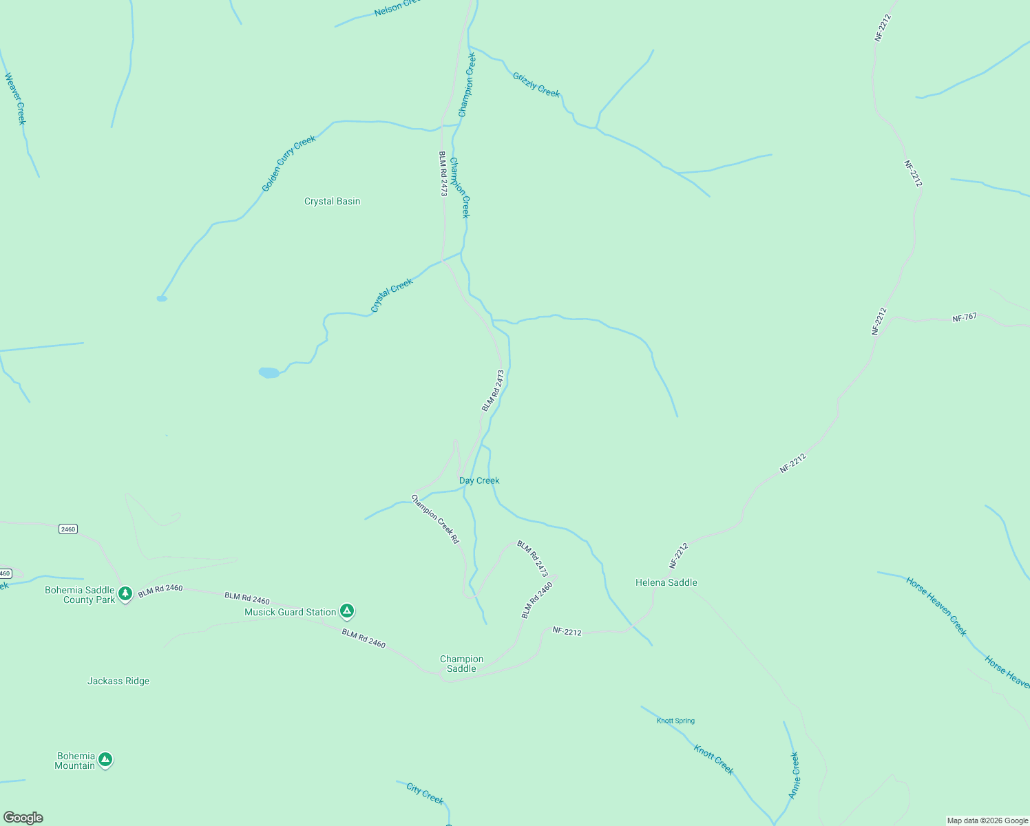 map of restaurants, bars, coffee shops, grocery stores, and more near BLM Road 2473 in Dorena