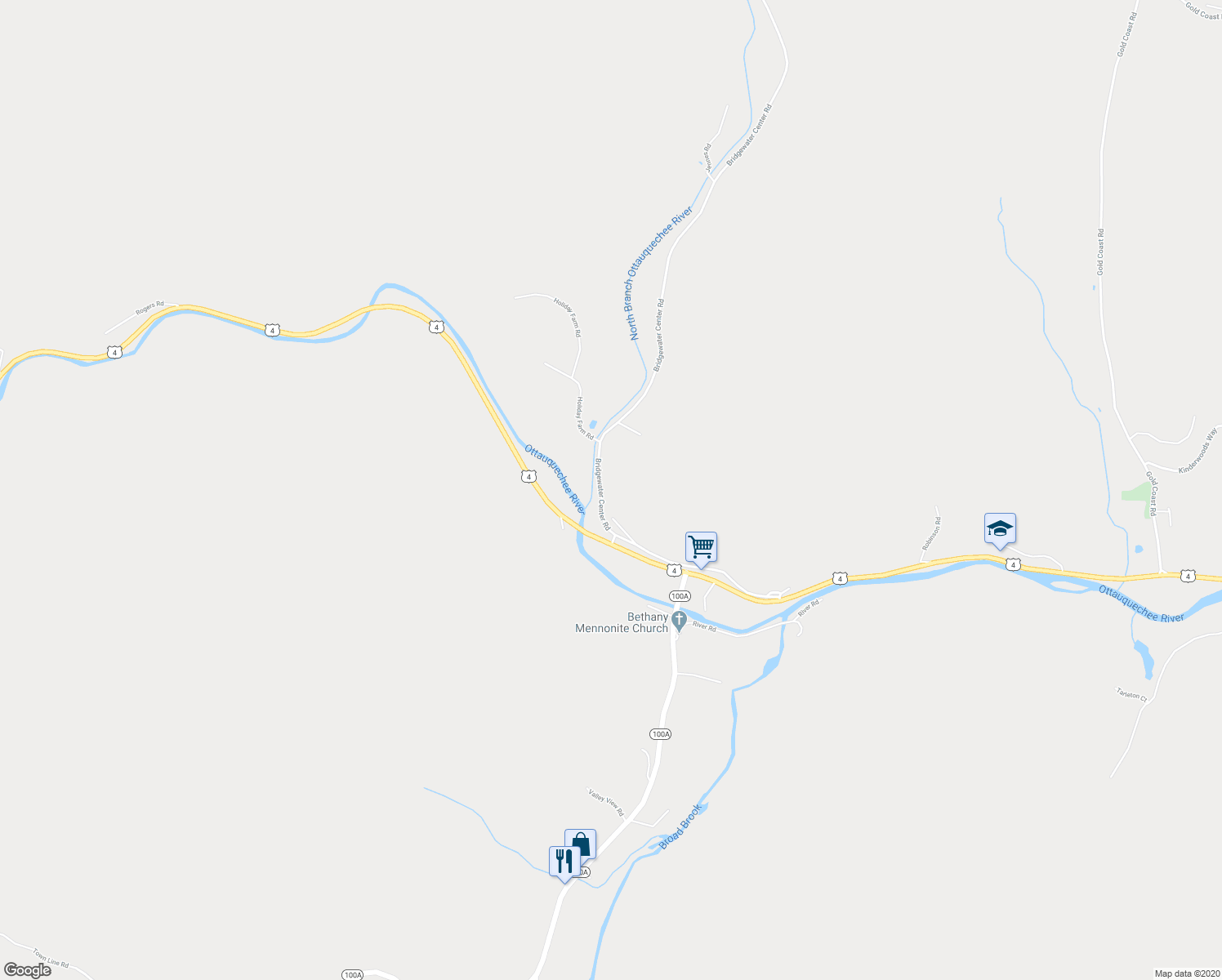 map of restaurants, bars, coffee shops, grocery stores, and more near 146 Bridgewater Center Road in Bridgewater