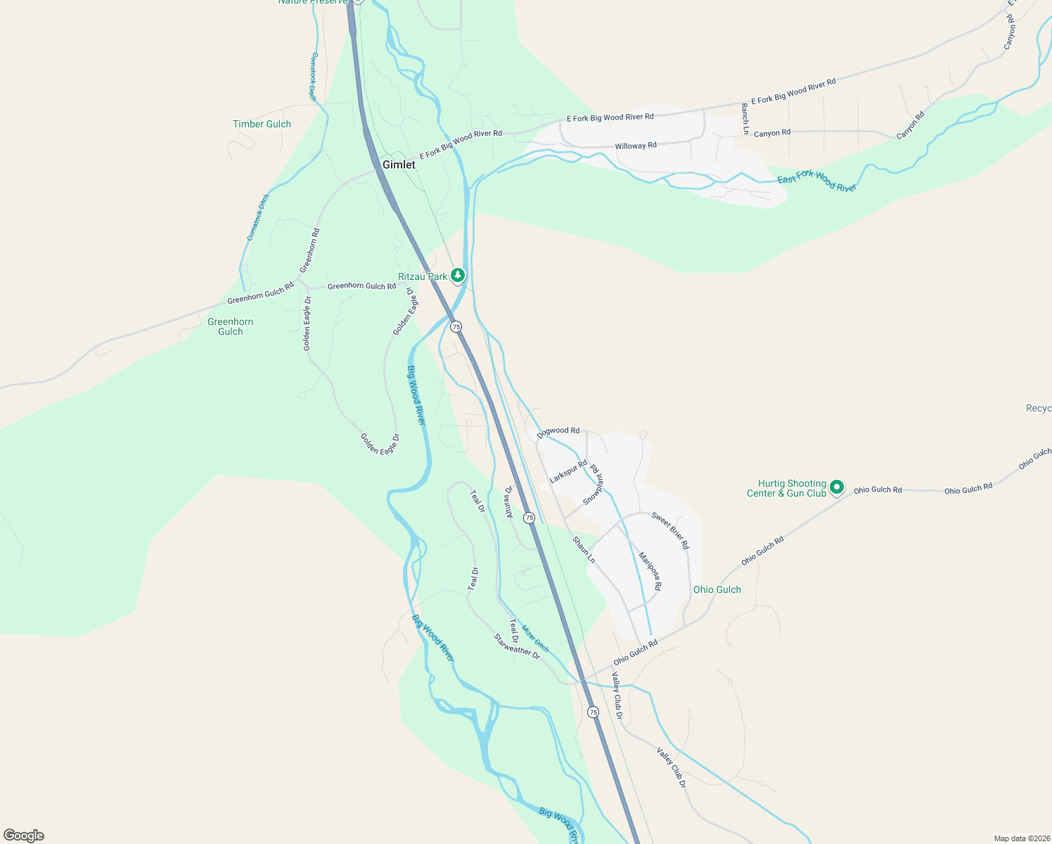 map of restaurants, bars, coffee shops, grocery stores, and more near 102 Syringa in Hailey