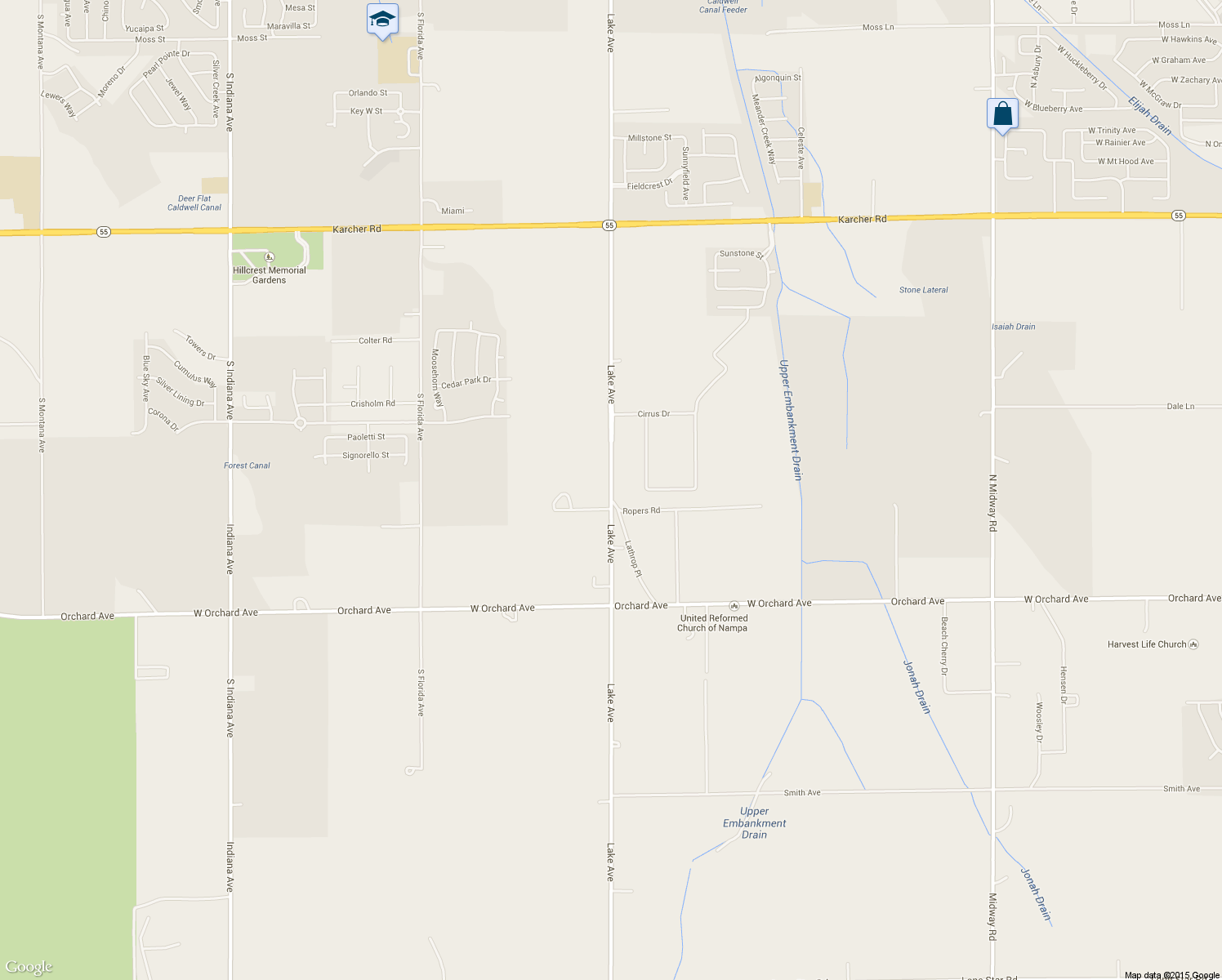 map of restaurants, bars, coffee shops, grocery stores, and more near 15274 Lake Avenue in Nampa