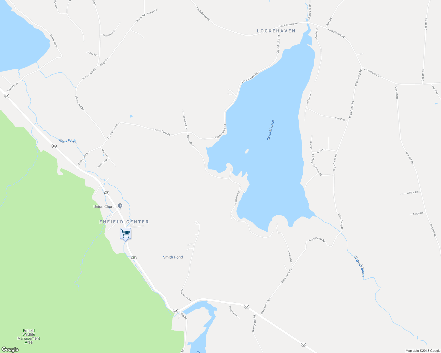 map of restaurants, bars, coffee shops, grocery stores, and more near 83 Algonquin Road in Enfield