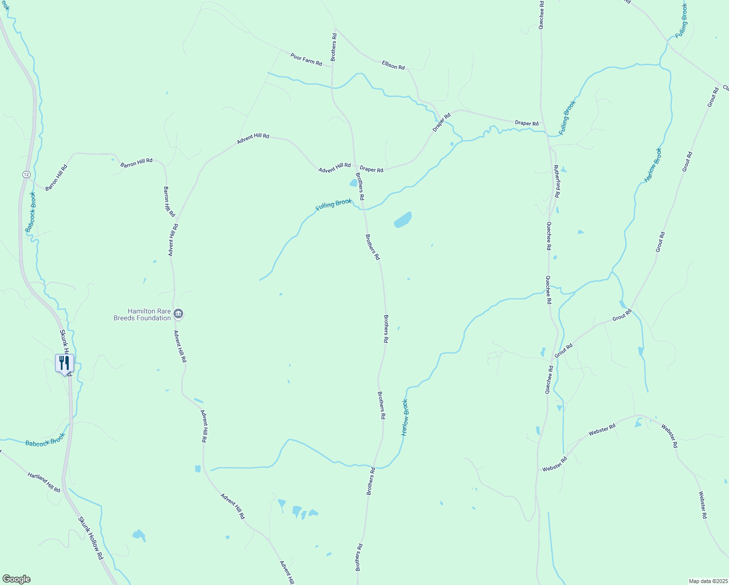 map of restaurants, bars, coffee shops, grocery stores, and more near 161 Brothers Road in Hartland