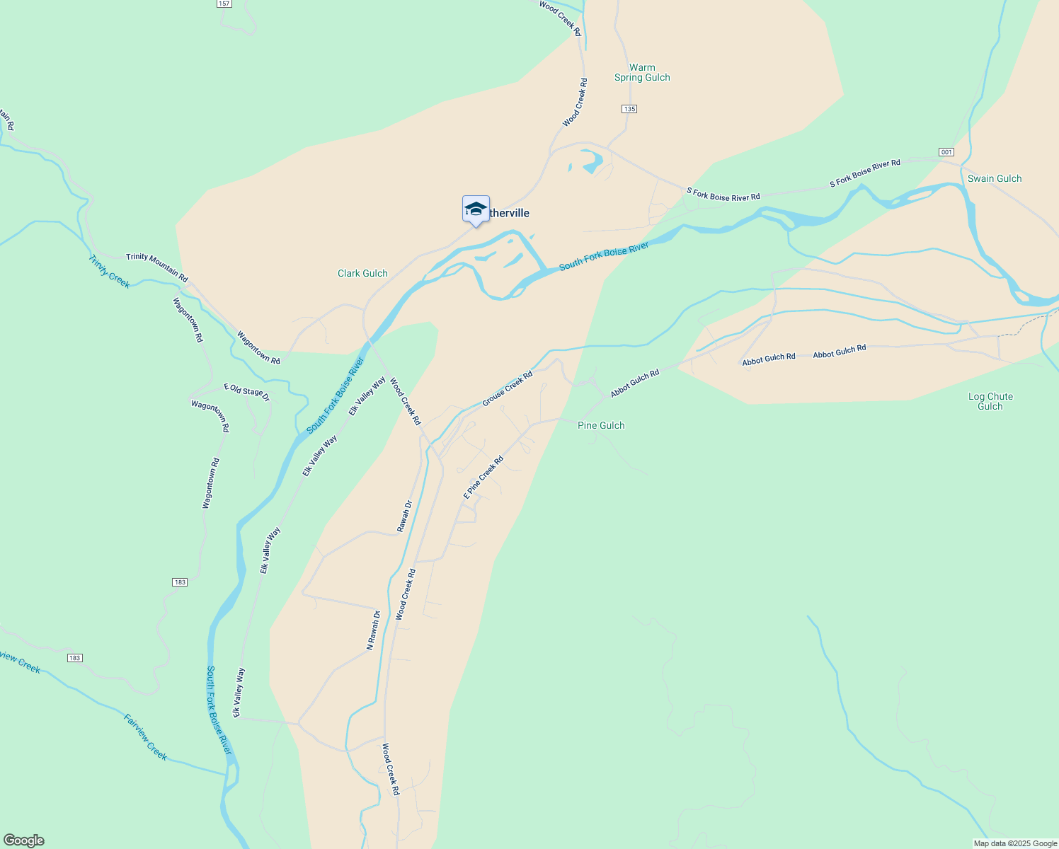 map of restaurants, bars, coffee shops, grocery stores, and more near 1446 East Pine Creek Road in Mountain Home