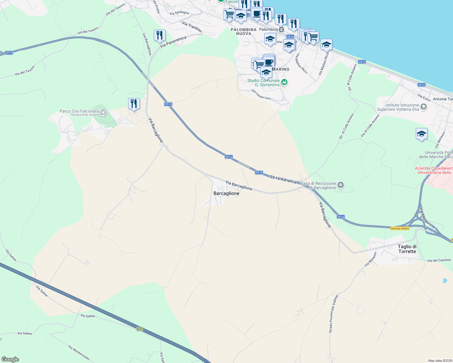 map of restaurants, bars, coffee shops, grocery stores, and more near 27 Strada del Barcaglione in Barcaglione