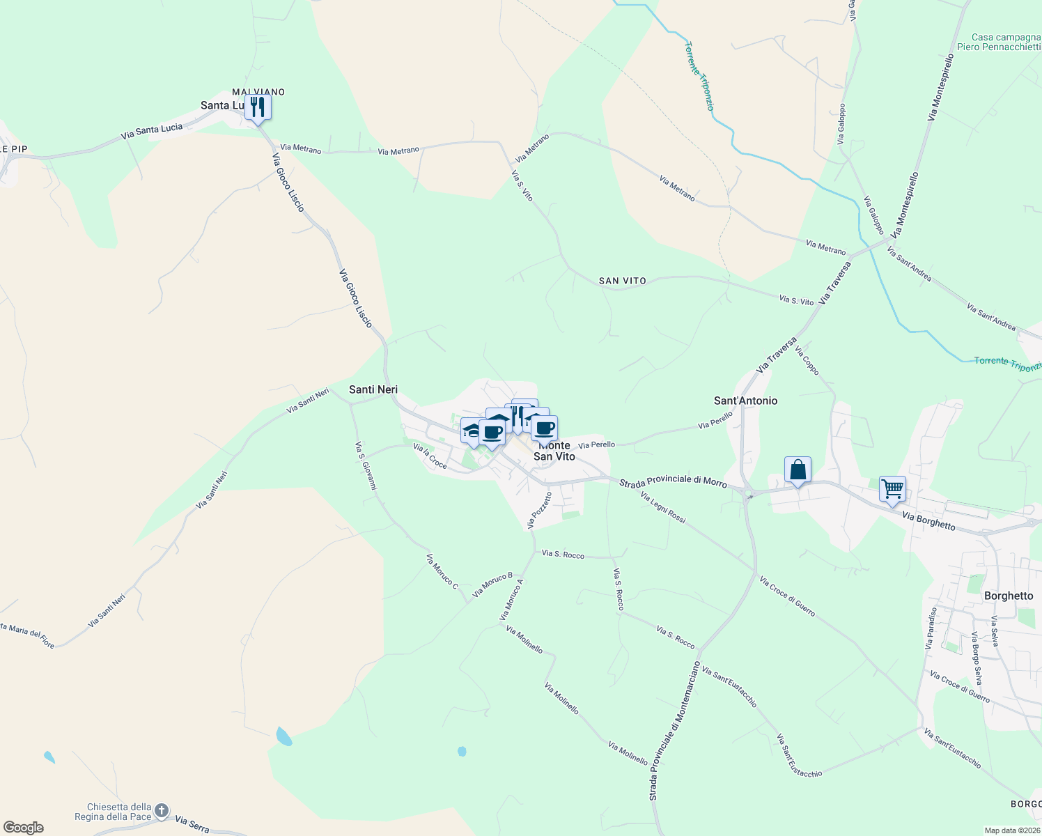 map of restaurants, bars, coffee shops, grocery stores, and more near 4 Via Pozzo in Monte San Vito