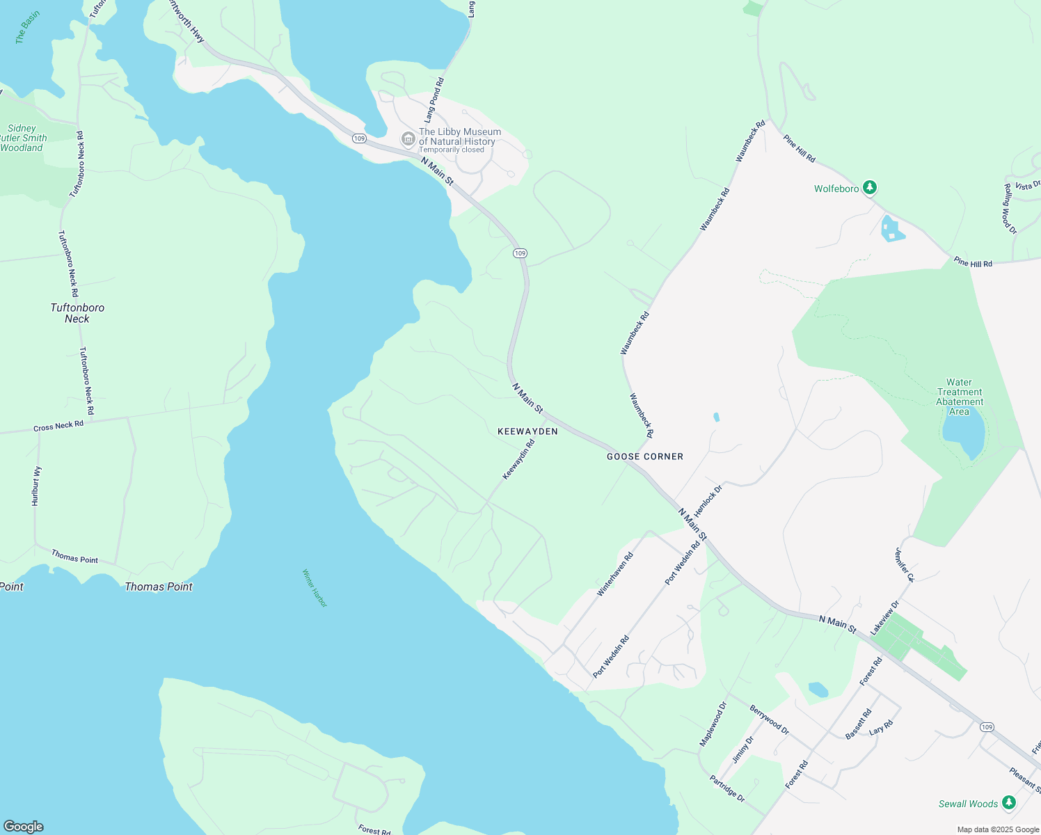 map of restaurants, bars, coffee shops, grocery stores, and more near 556 North Main Street in Wolfeboro