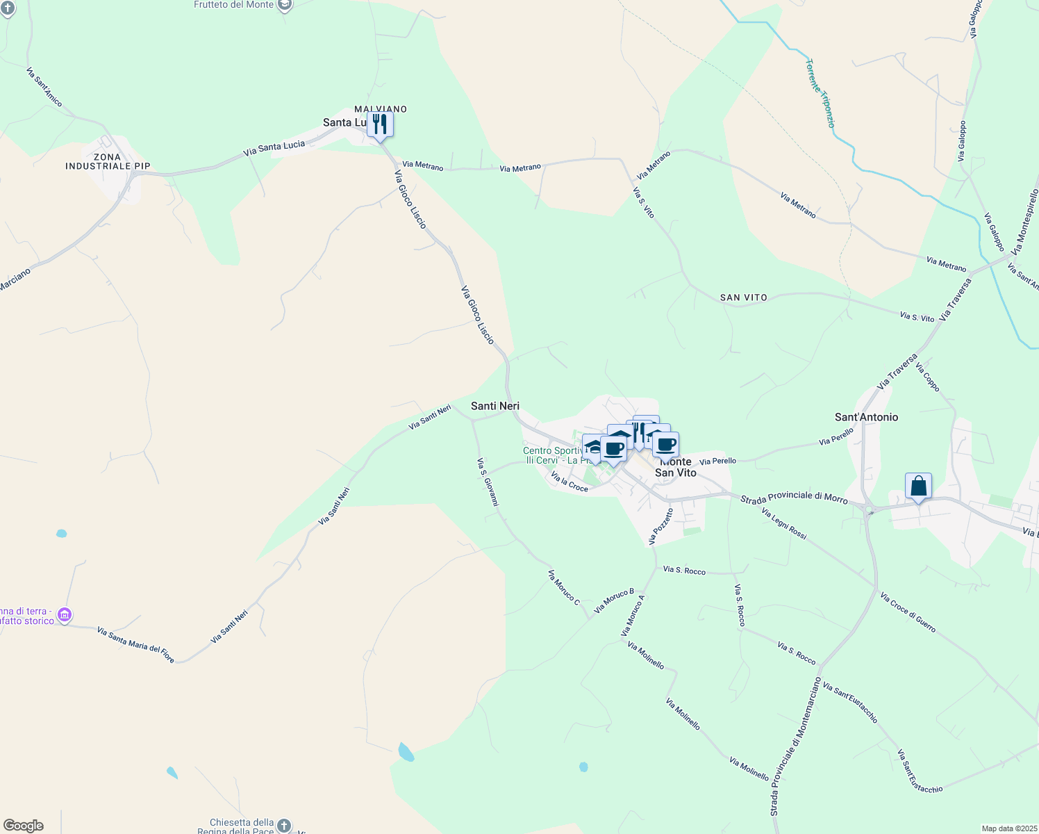 map of restaurants, bars, coffee shops, grocery stores, and more near 12 Via Gioco Liscio in Monte San Vito