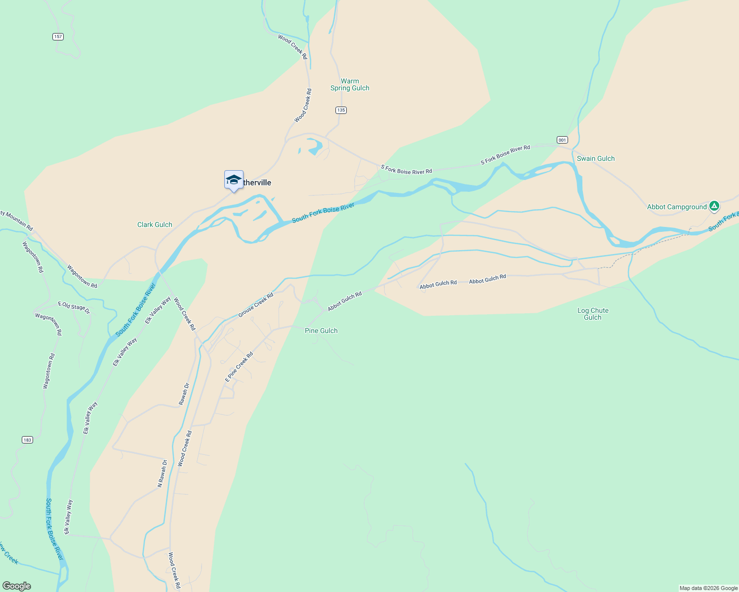 map of restaurants, bars, coffee shops, grocery stores, and more near 1671 Abbot Gulch Road in Elmore County