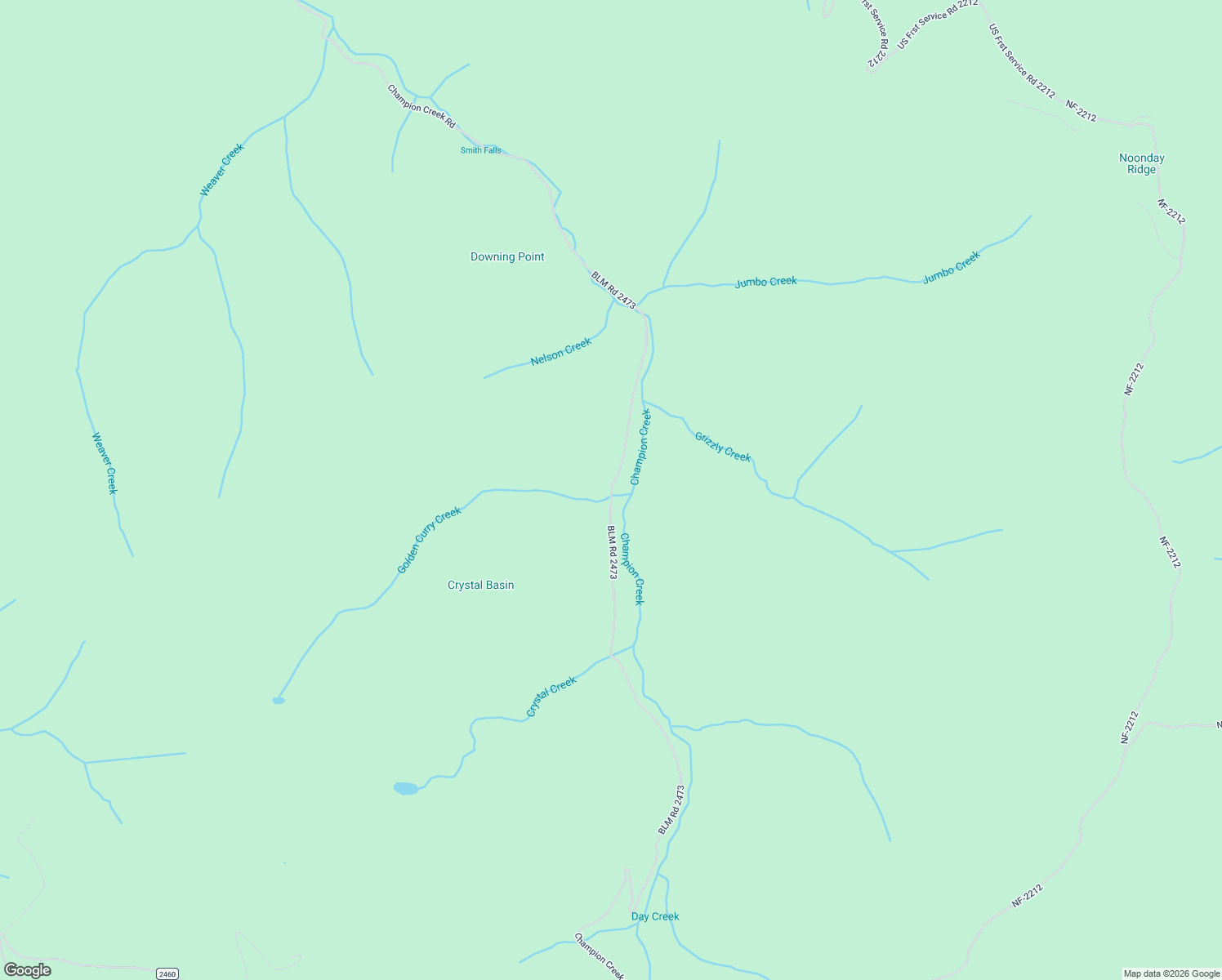 map of restaurants, bars, coffee shops, grocery stores, and more near BLM Road 2473 in Lane County