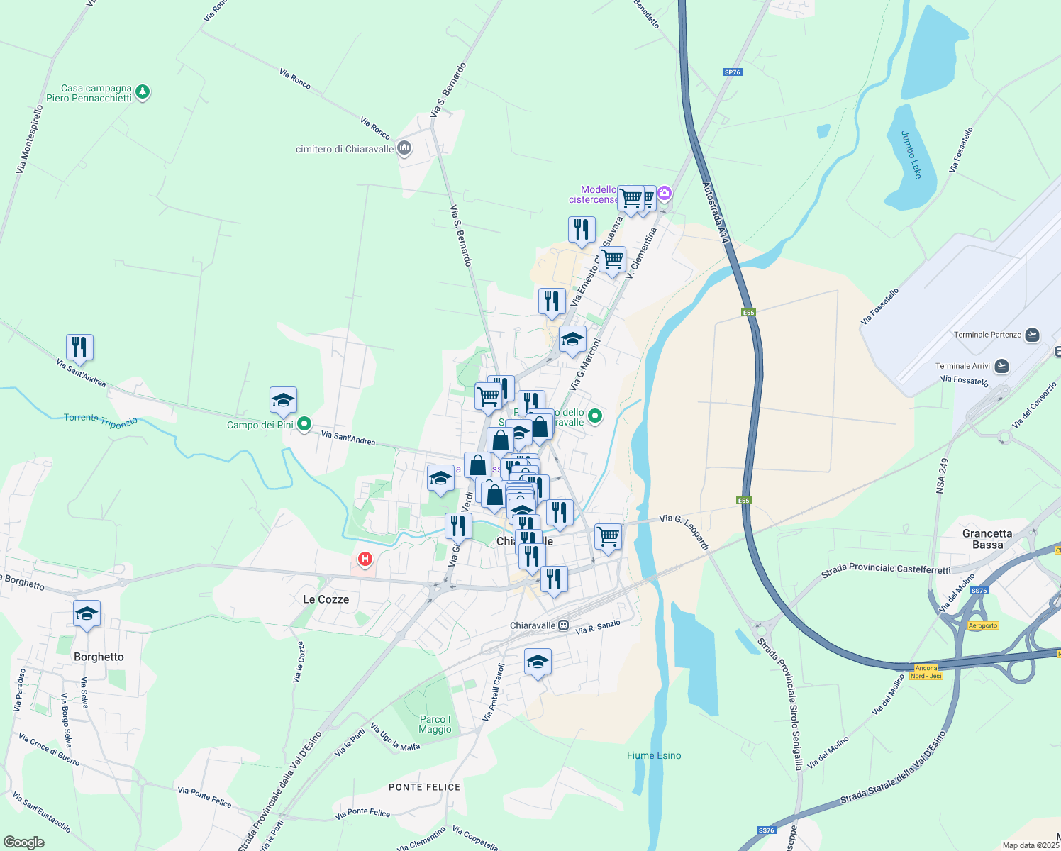 map of restaurants, bars, coffee shops, grocery stores, and more near 41 Via Rinascita in Chiaravalle