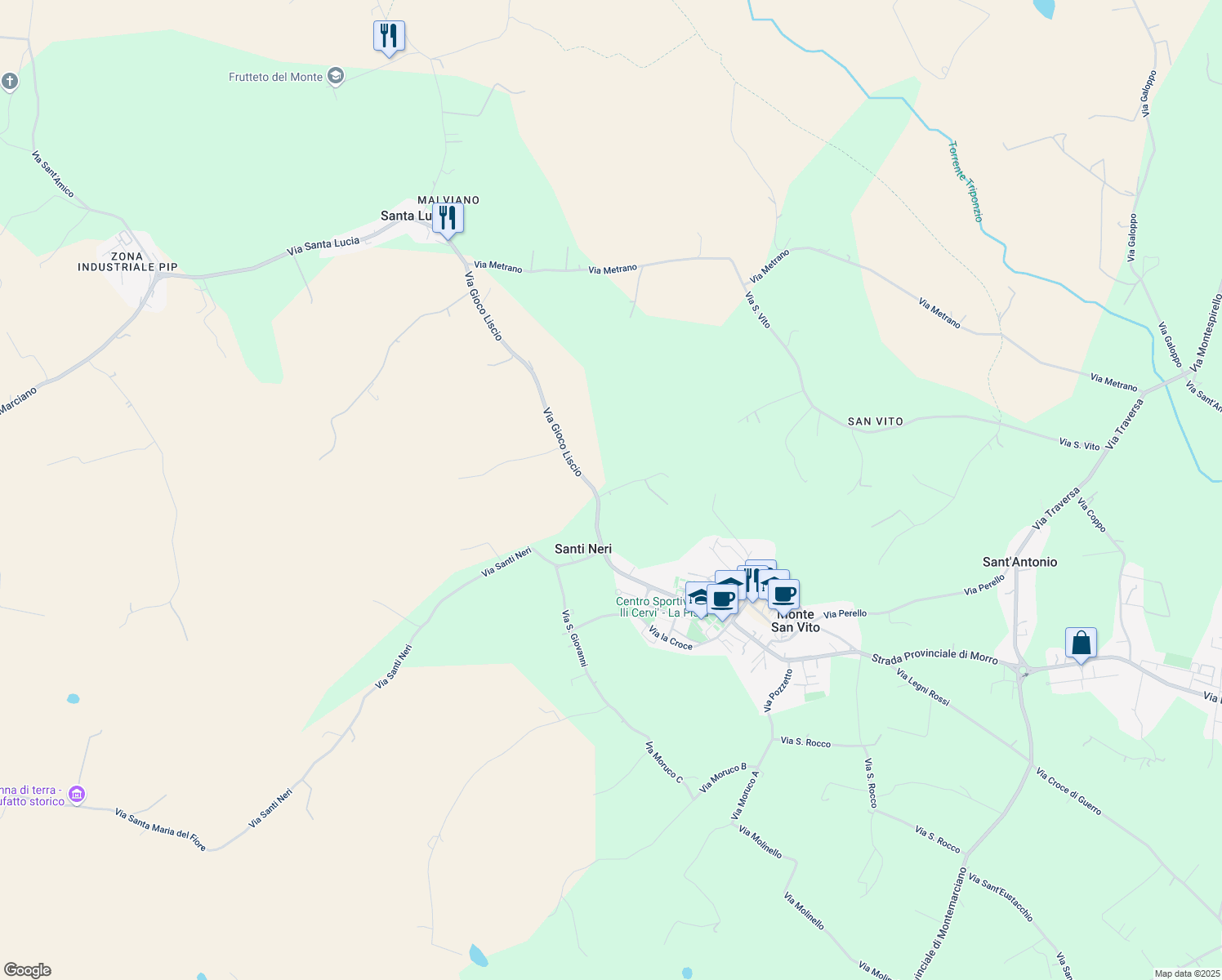 map of restaurants, bars, coffee shops, grocery stores, and more near 2B via Vallone in Ancona
