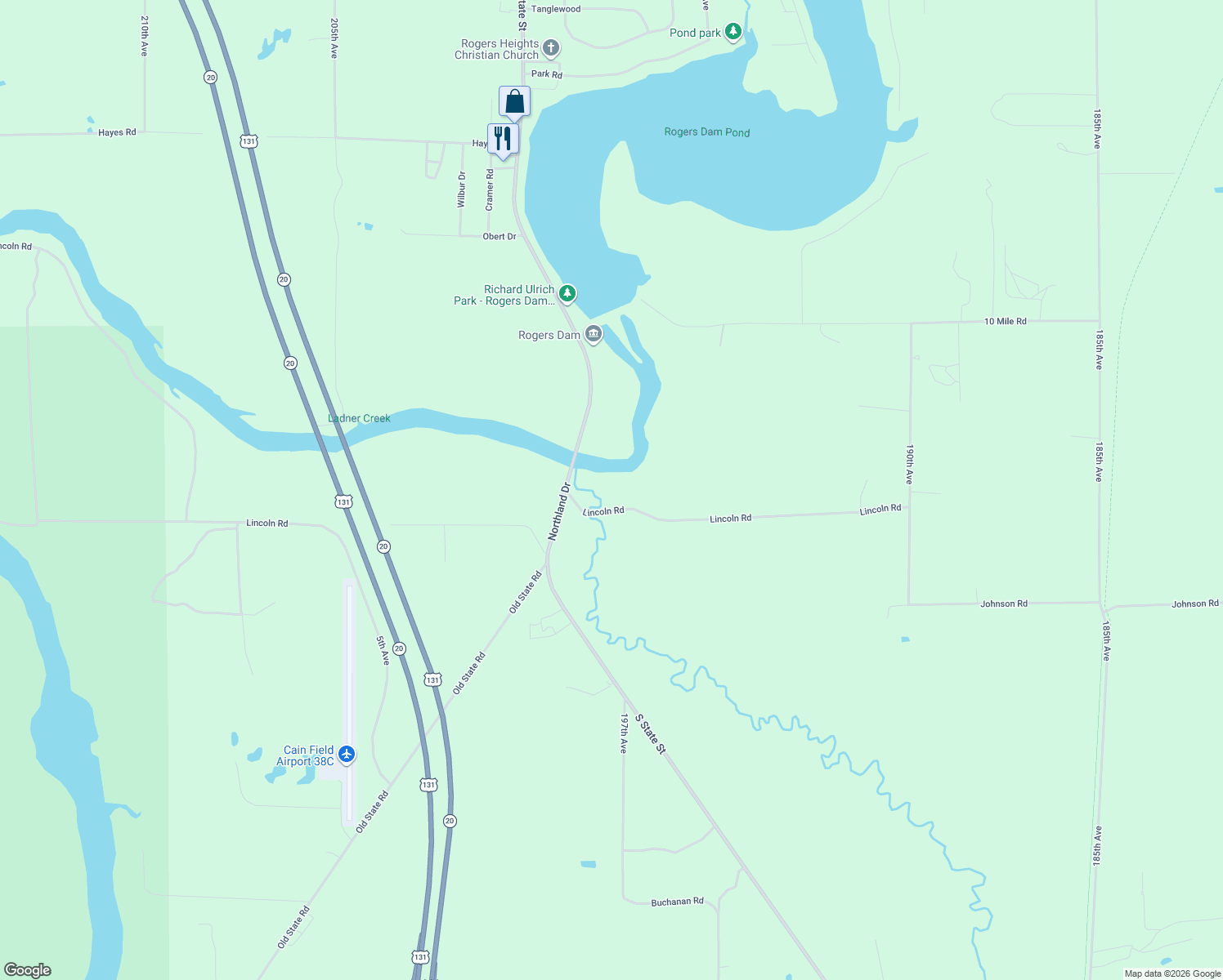 map of restaurants, bars, coffee shops, grocery stores, and more near 9608 Northland Drive in Stanwood