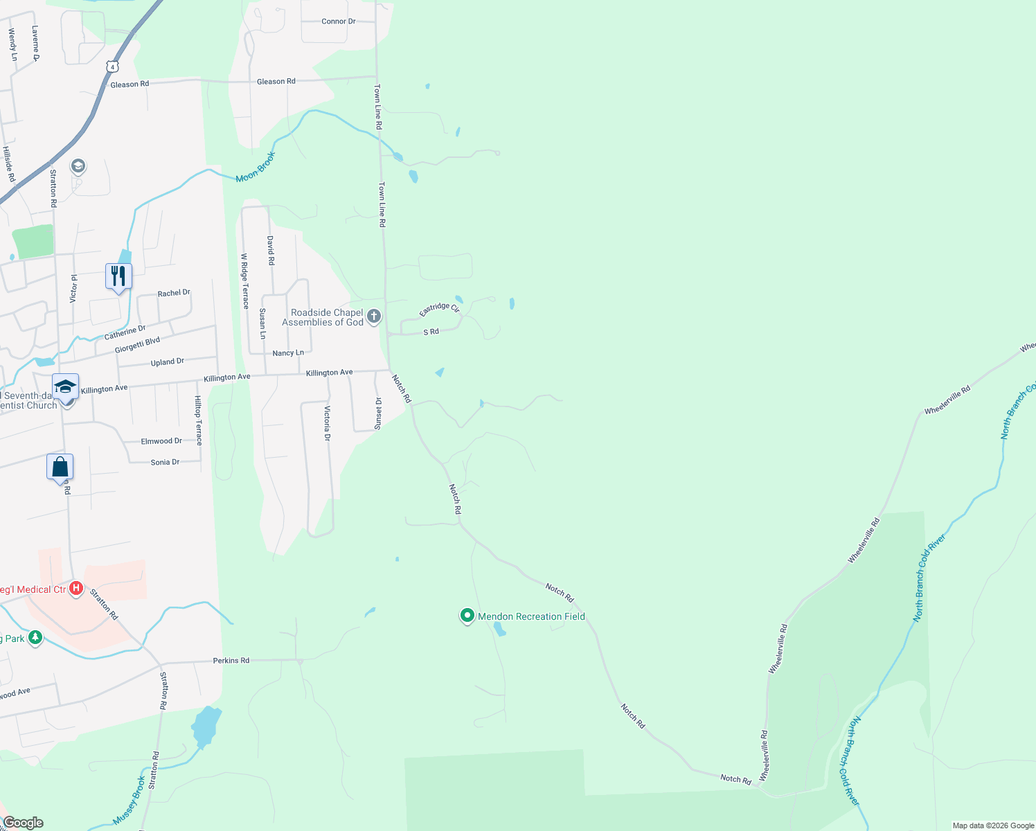 map of restaurants, bars, coffee shops, grocery stores, and more near 404 Mendon View Drive in Mendon