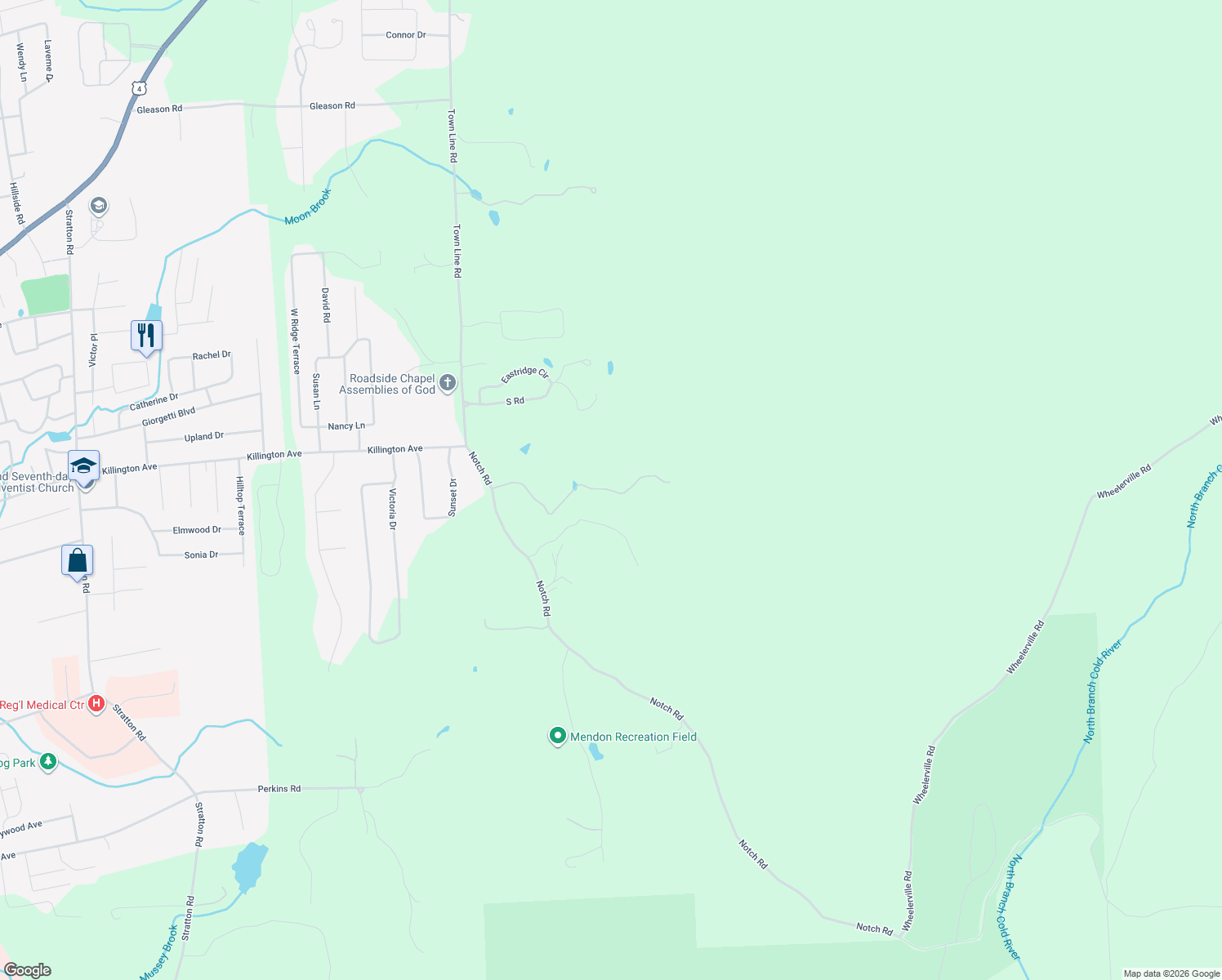 map of restaurants, bars, coffee shops, grocery stores, and more near 404 Mendon View Drive in Mendon