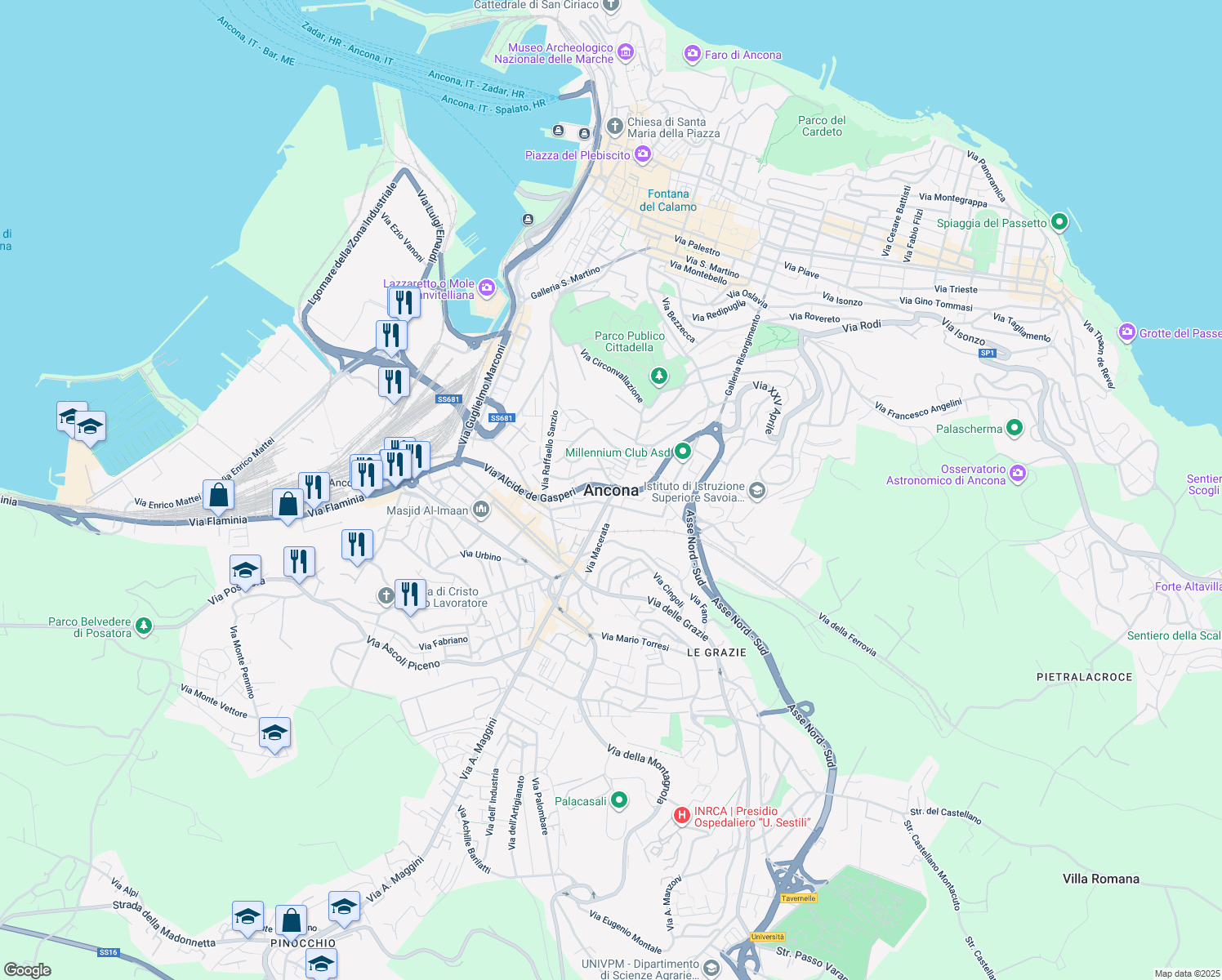 map of restaurants, bars, coffee shops, grocery stores, and more near in Ancona