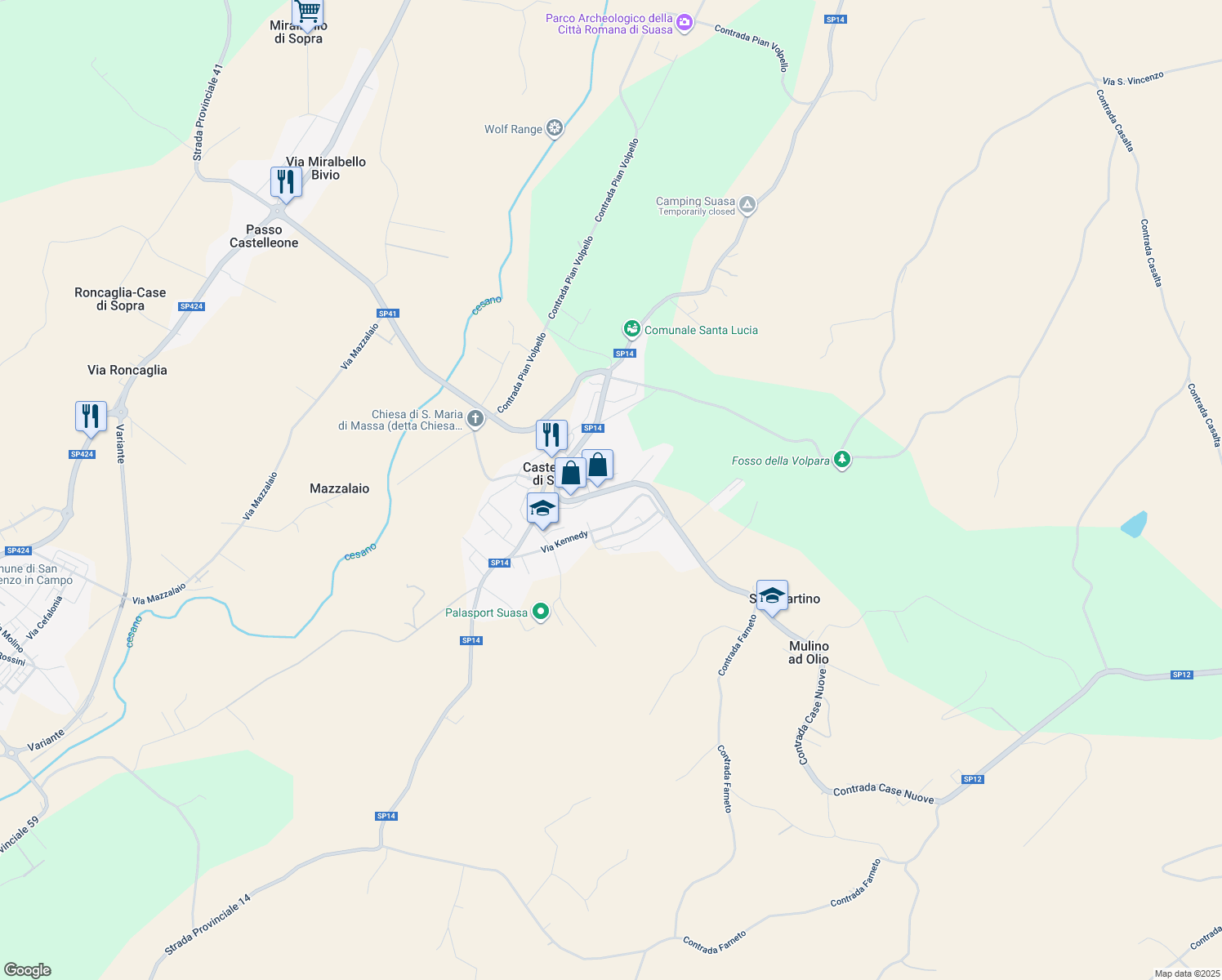 map of restaurants, bars, coffee shops, grocery stores, and more near 45 Strada Provinciale della Val Cesano in Castelleone di Suasa