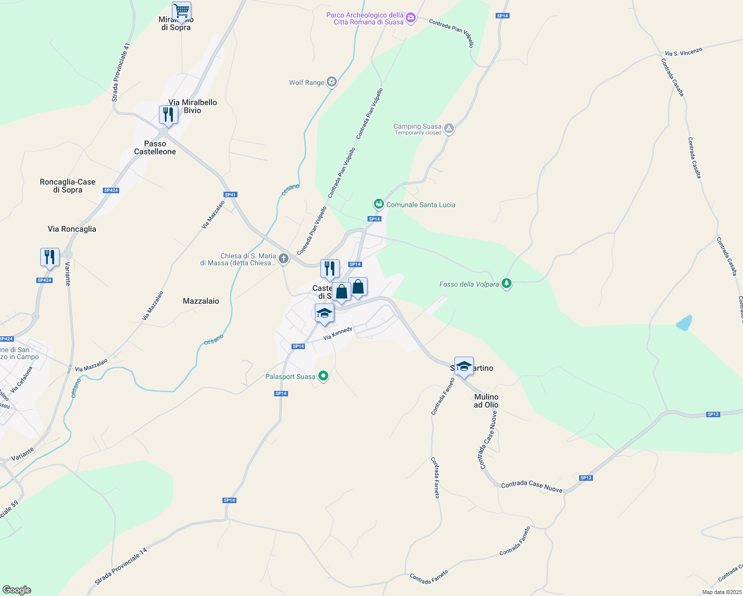 map of restaurants, bars, coffee shops, grocery stores, and more near 45 Strada Provinciale della Val Cesano in Castelleone di Suasa