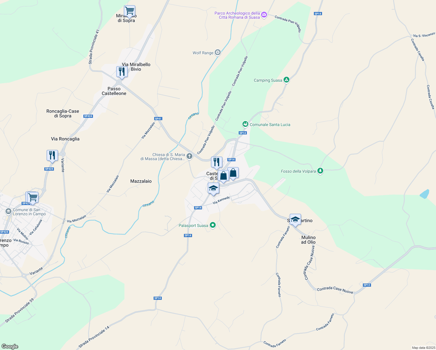 map of restaurants, bars, coffee shops, grocery stores, and more near in Castelleone di Suasa