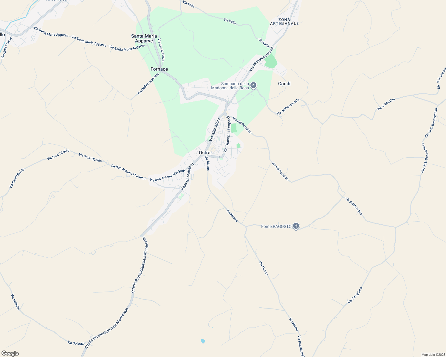map of restaurants, bars, coffee shops, grocery stores, and more near 33/A Via Europa in Ostra