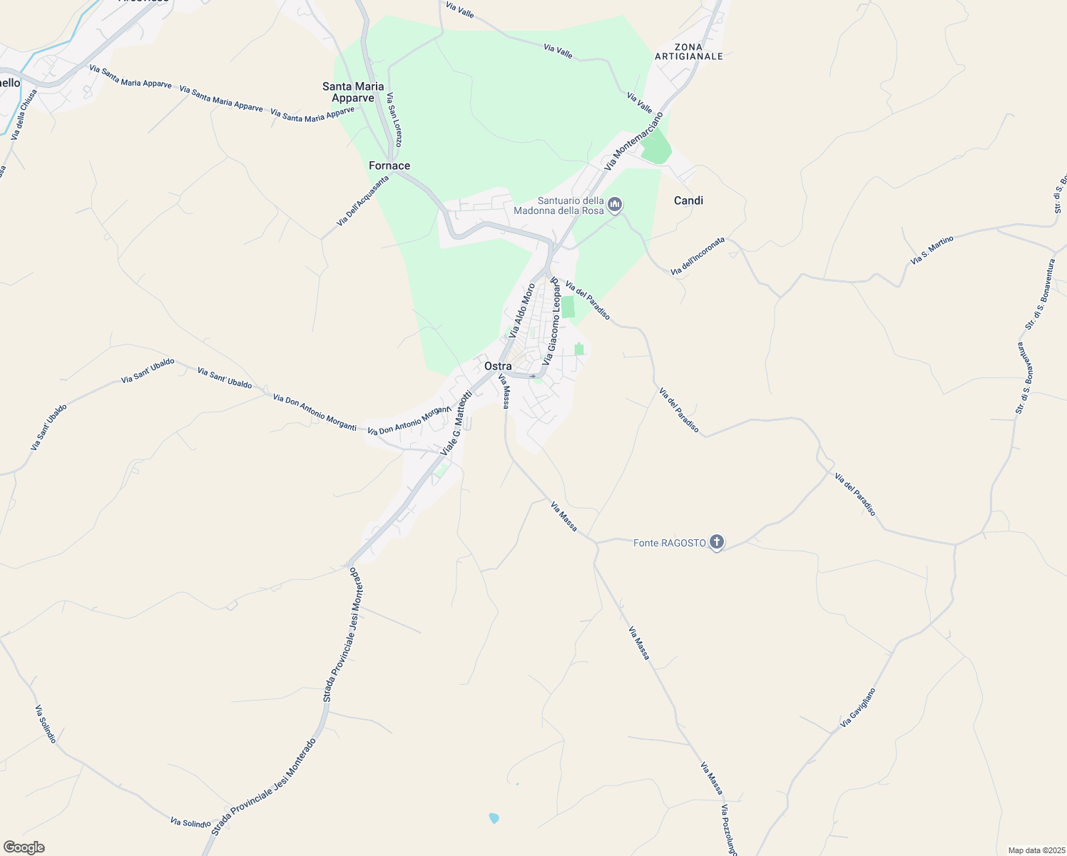 map of restaurants, bars, coffee shops, grocery stores, and more near 33 Via Europa in Ostra