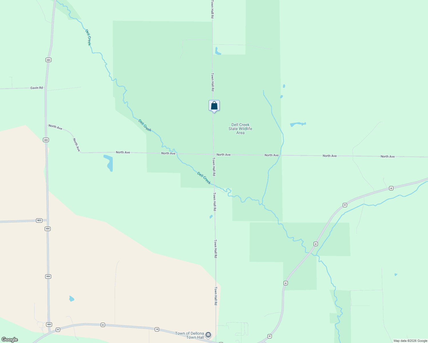 map of restaurants, bars, coffee shops, grocery stores, and more near Town Hall Road in Lyndon Station