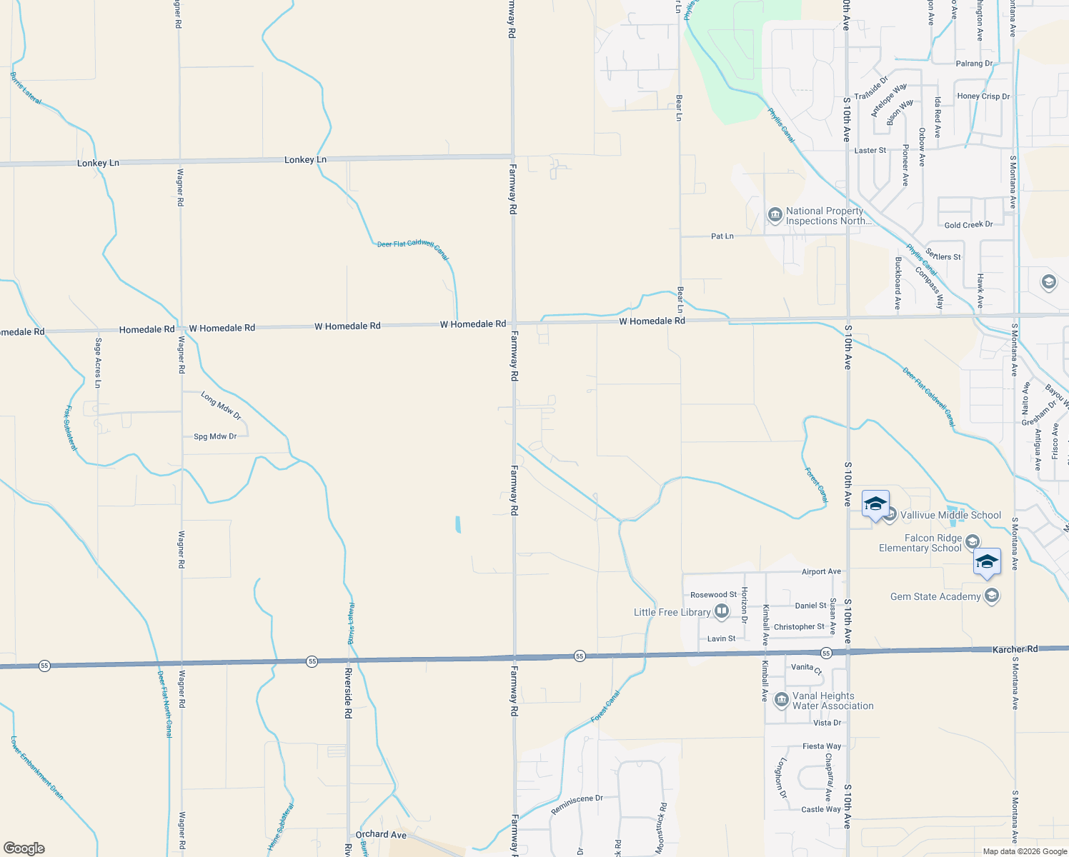 map of restaurants, bars, coffee shops, grocery stores, and more near 16689 Buckaroo Circle in Caldwell