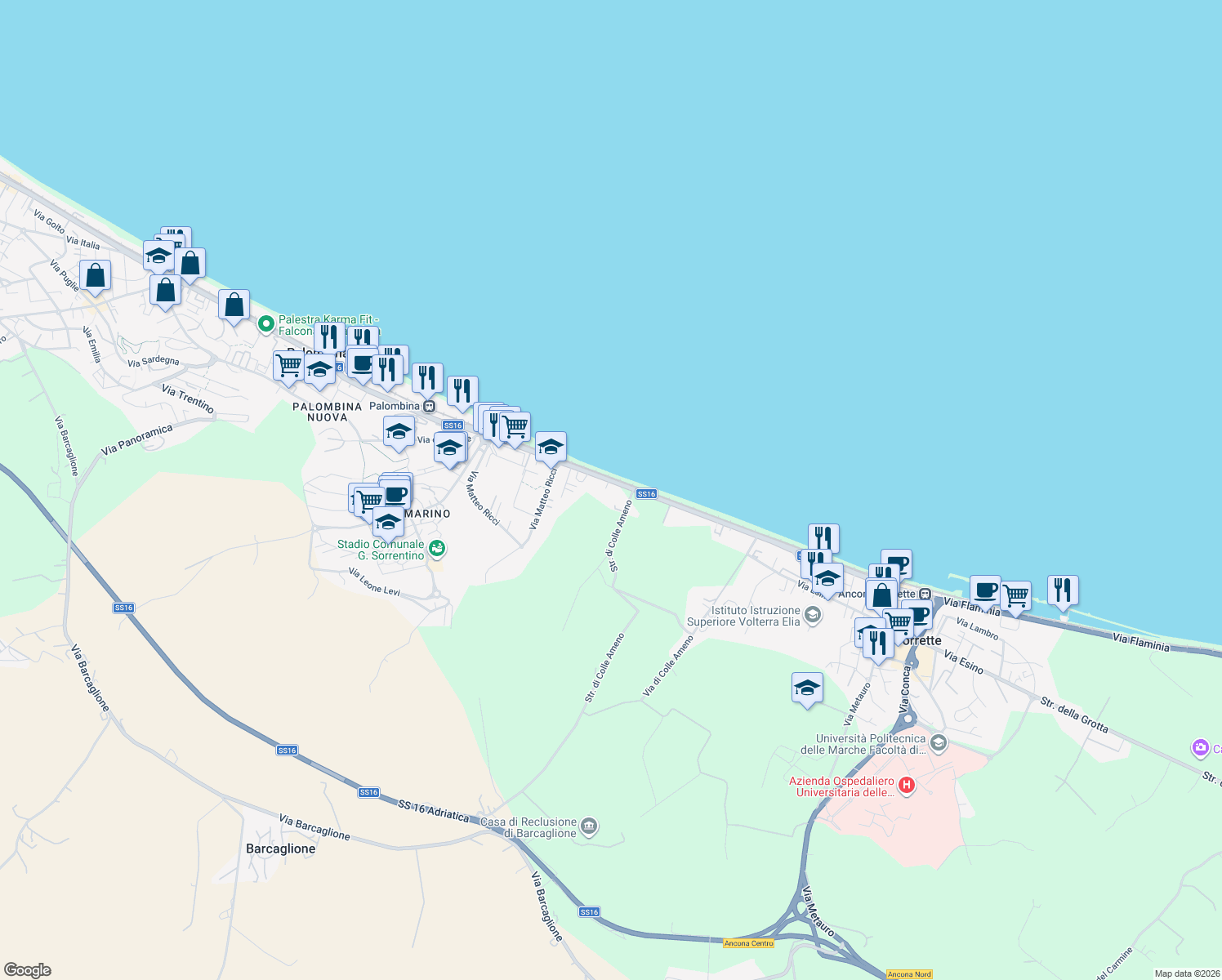 map of restaurants, bars, coffee shops, grocery stores, and more near in Province of Ancona