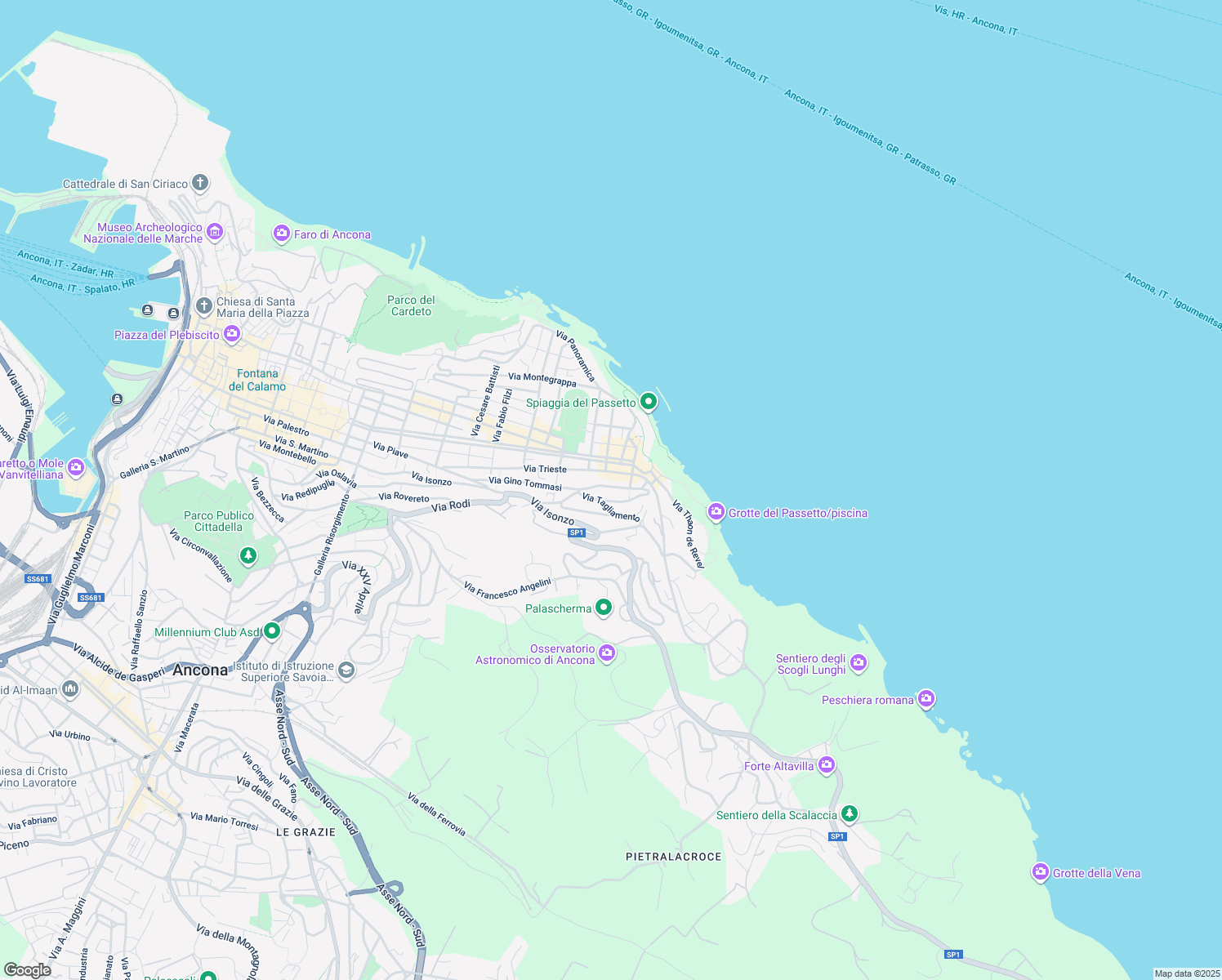 map of restaurants, bars, coffee shops, grocery stores, and more near 11 Via Podgora in Ancona