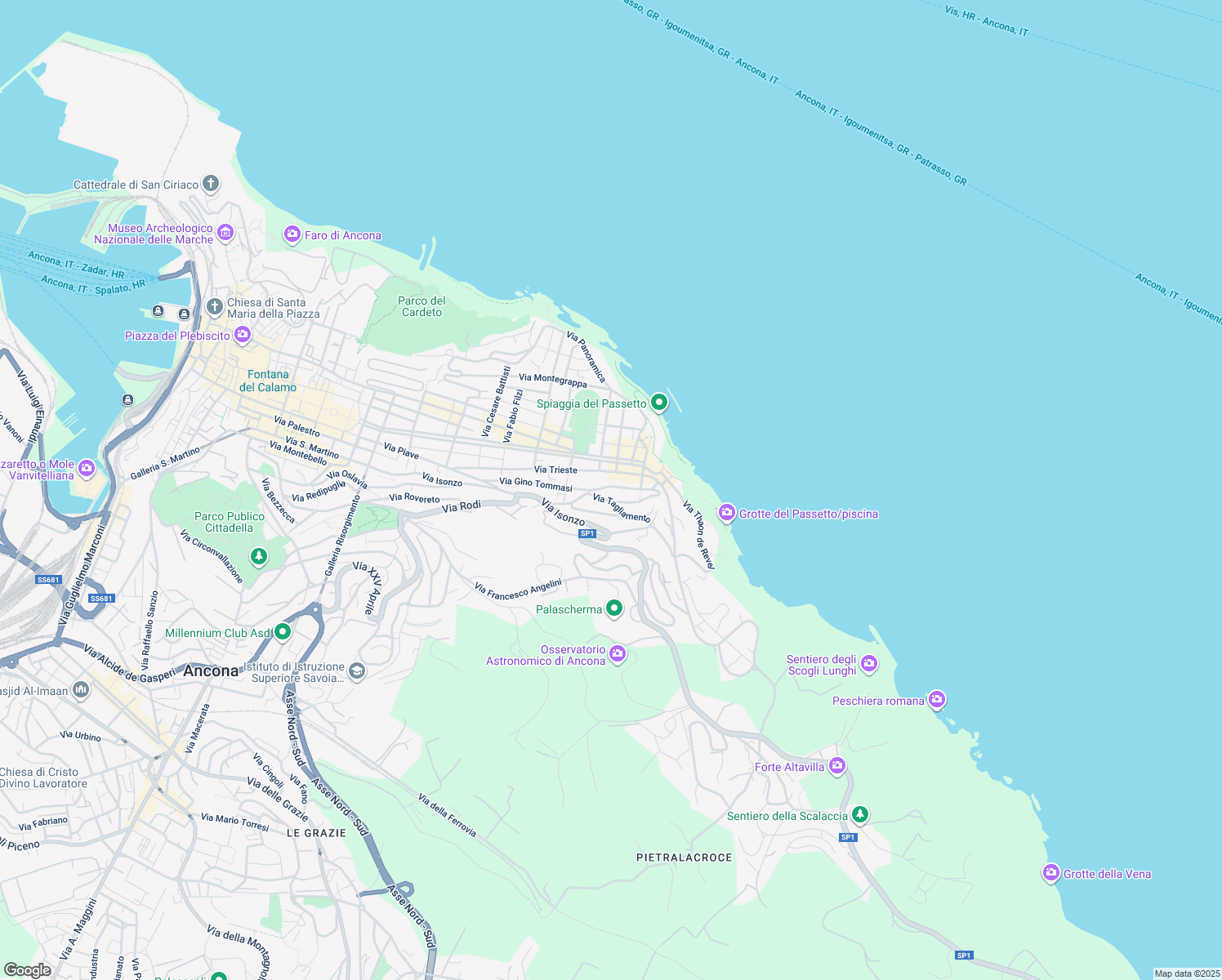 map of restaurants, bars, coffee shops, grocery stores, and more near 11 Via Podgora in Ancona
