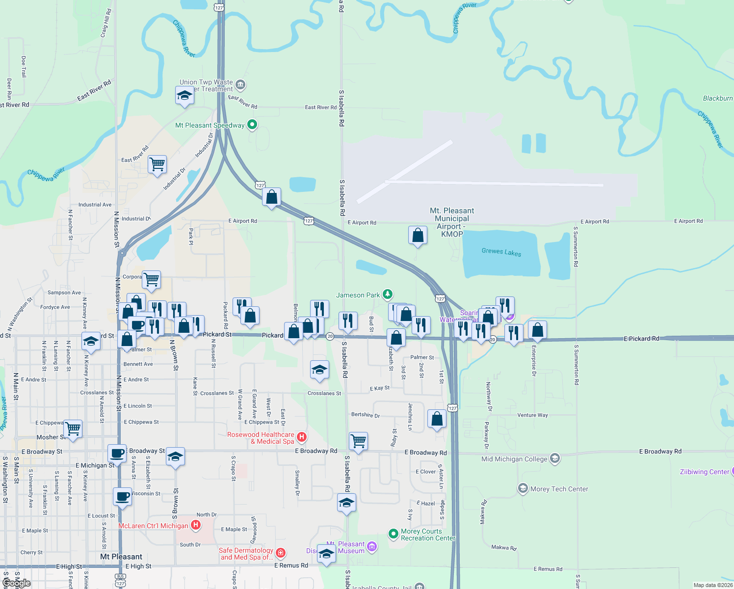 map of restaurants, bars, coffee shops, grocery stores, and more near 5000-5094 Bud Street in Mount Pleasant