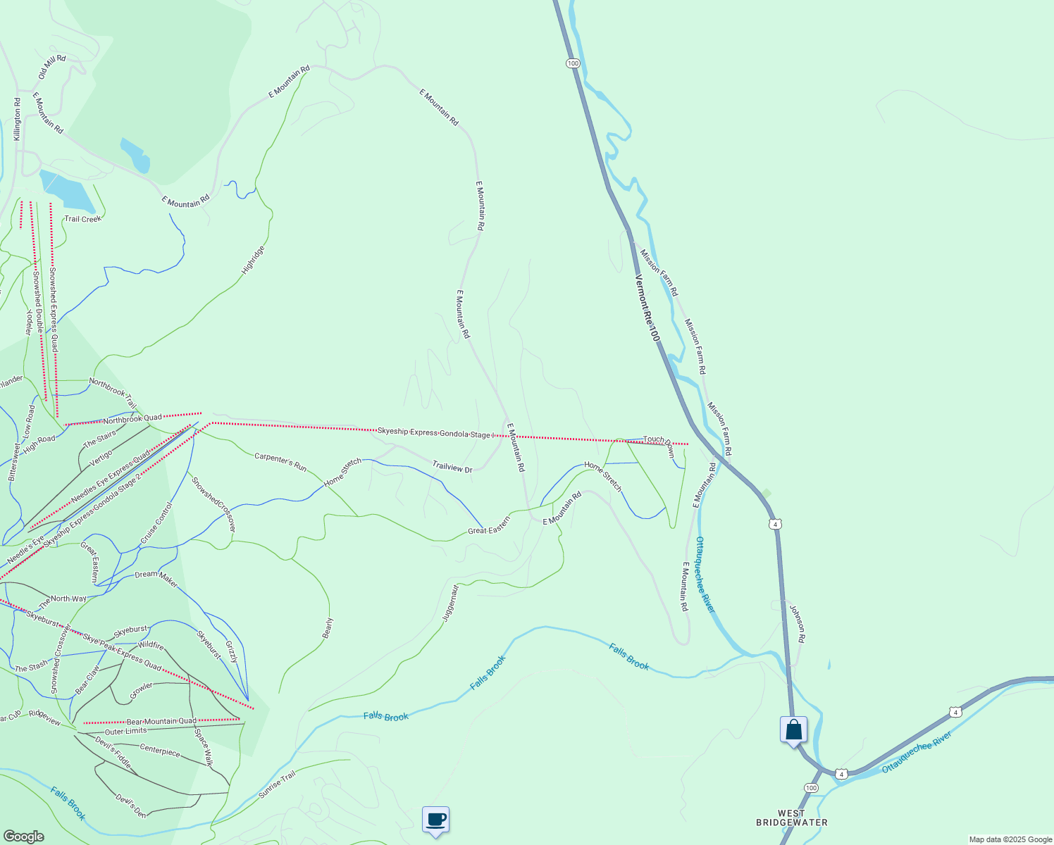 map of restaurants, bars, coffee shops, grocery stores, and more near 267 Rim Road in Killington