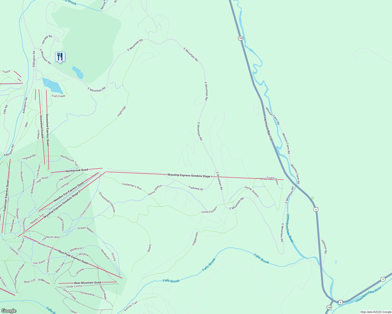 map of restaurants, bars, coffee shops, grocery stores, and more near 211 Roundabout Road in Killington