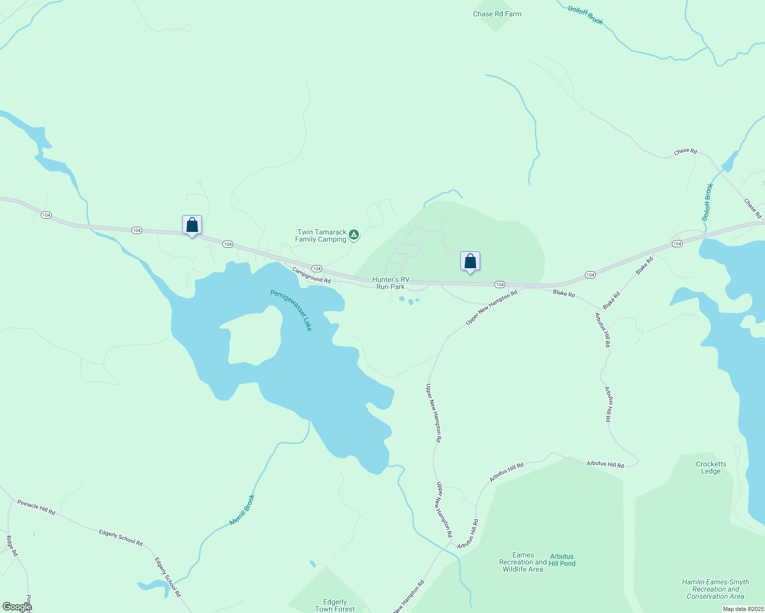 map of restaurants, bars, coffee shops, grocery stores, and more near 26 Campground Road in Meredith