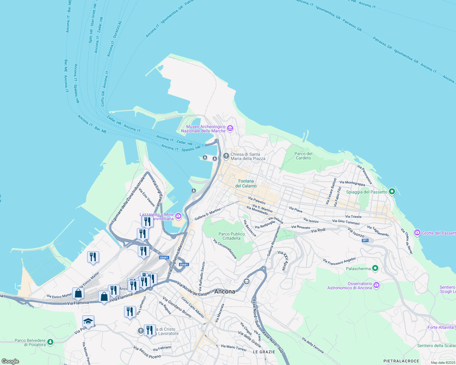 map of restaurants, bars, coffee shops, grocery stores, and more near 14-20 Corso Giuseppe Garibaldi in Ancona