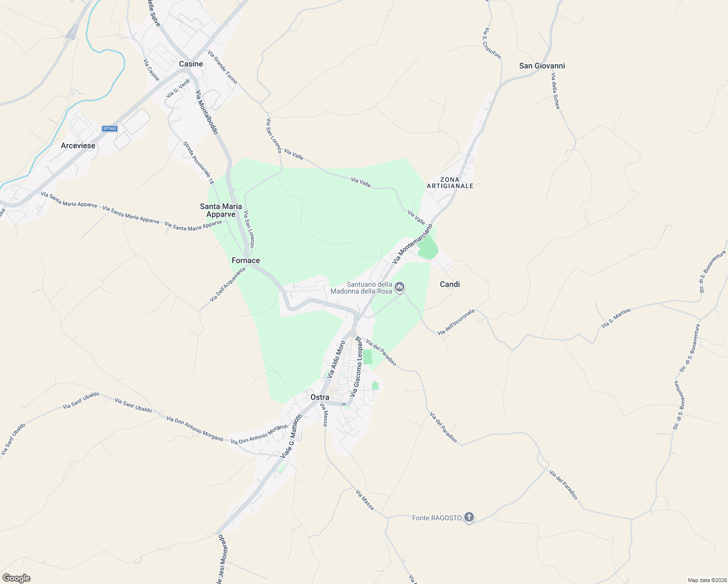 map of restaurants, bars, coffee shops, grocery stores, and more near 1 Via Santa Barbara in Ostra