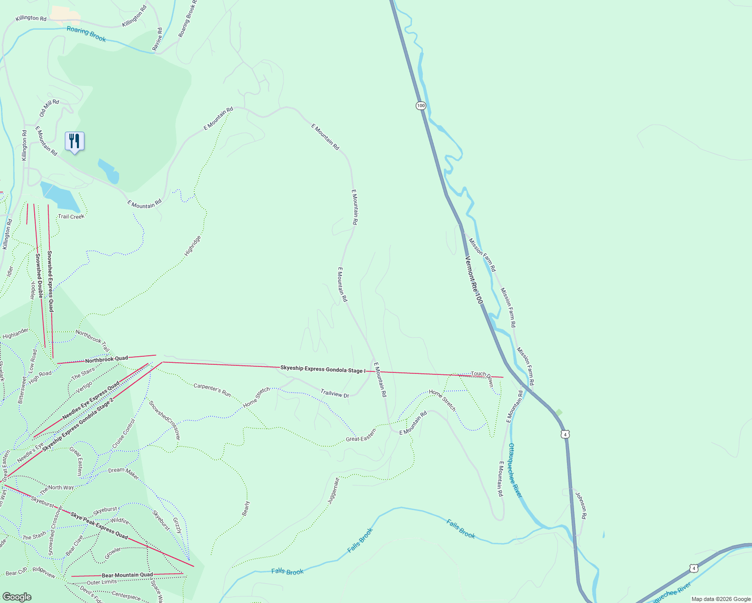map of restaurants, bars, coffee shops, grocery stores, and more near 495 Rim Road in Killington