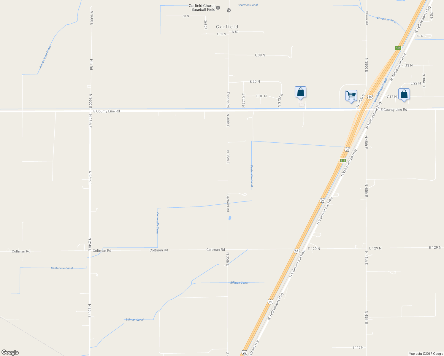 map of restaurants, bars, coffee shops, grocery stores, and more near 13719 North 35th East in Idaho Falls