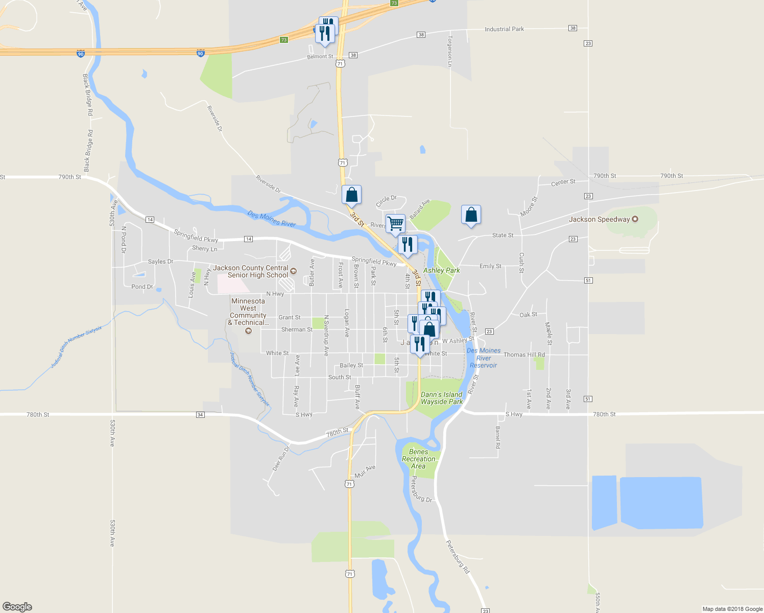 map of restaurants, bars, coffee shops, grocery stores, and more near 615 6th Street in Jackson