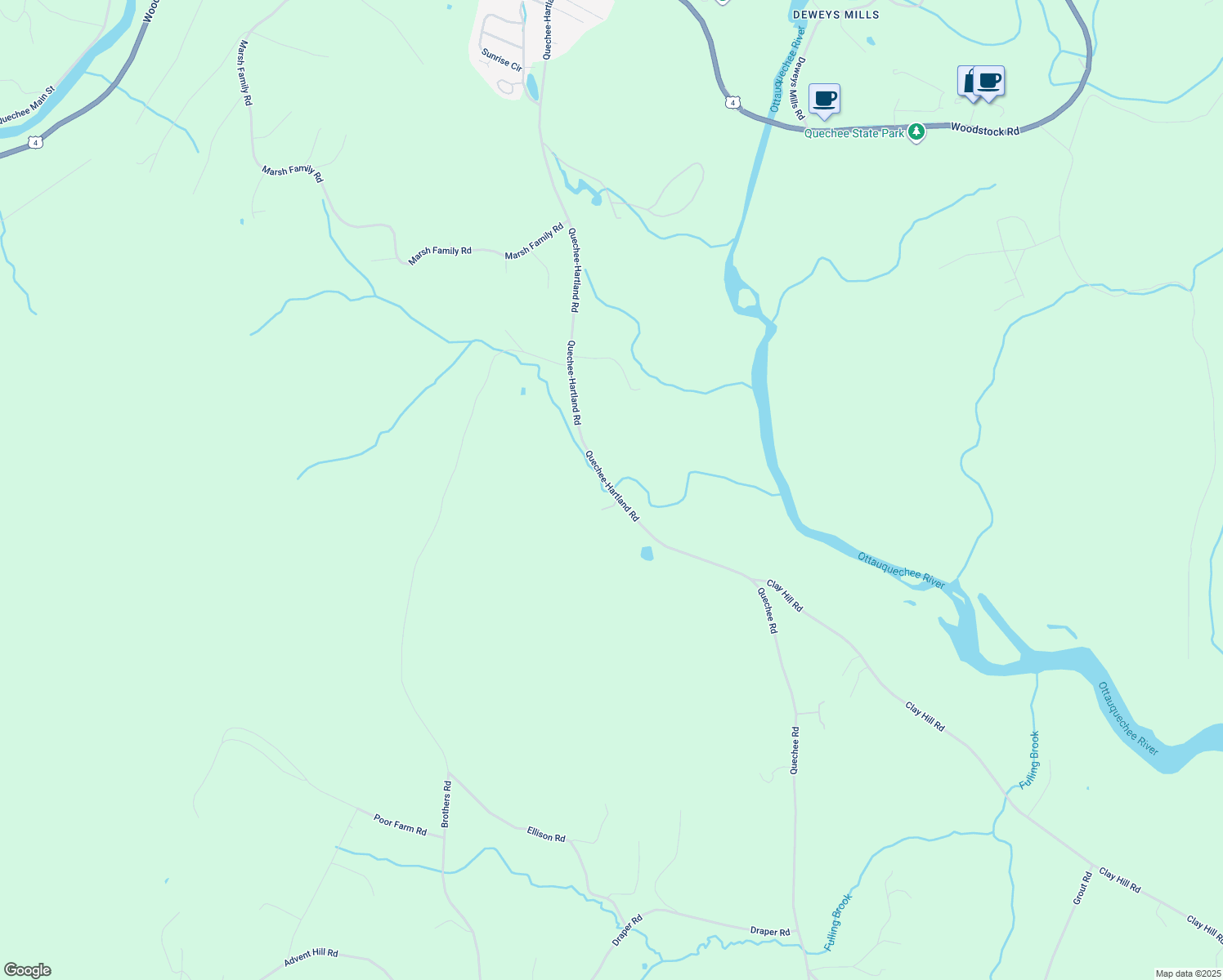 map of restaurants, bars, coffee shops, grocery stores, and more near 1453 Quechee-Hartland Road in Hartford